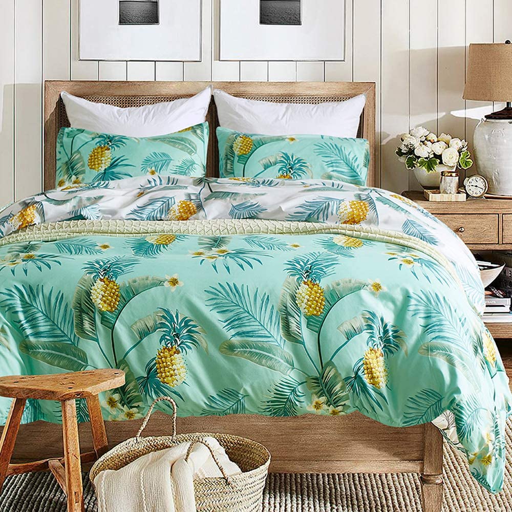 Price:$33.99 Plant Print Duvet Cover Set,Floral and Animal Double Sided Bedding Collection with Naturalistic Youthful Energy Theme King : Home & Kitchen