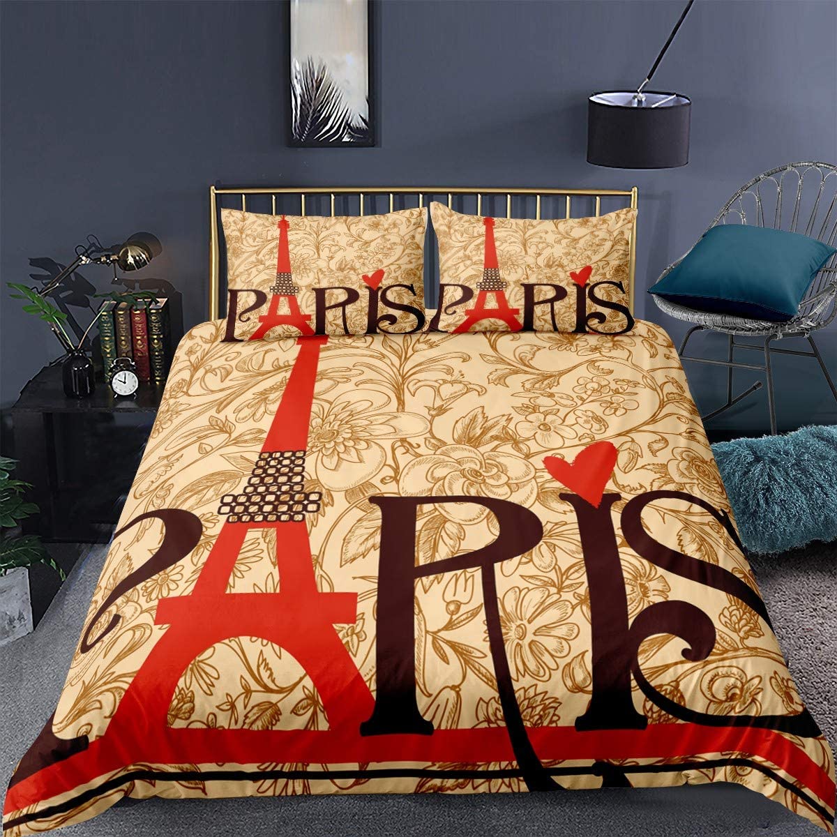 Price:$19.99 Eiffel Tower Bedding Set Twin for Kids Girls Women 3D European Floral Print Duvet Cover Vintage Pairs Themed Bedding Set Luxury Cityscape Bedspread Cover Zipper Soft 2 Pcs Red Black Brown : Home & Kitchen