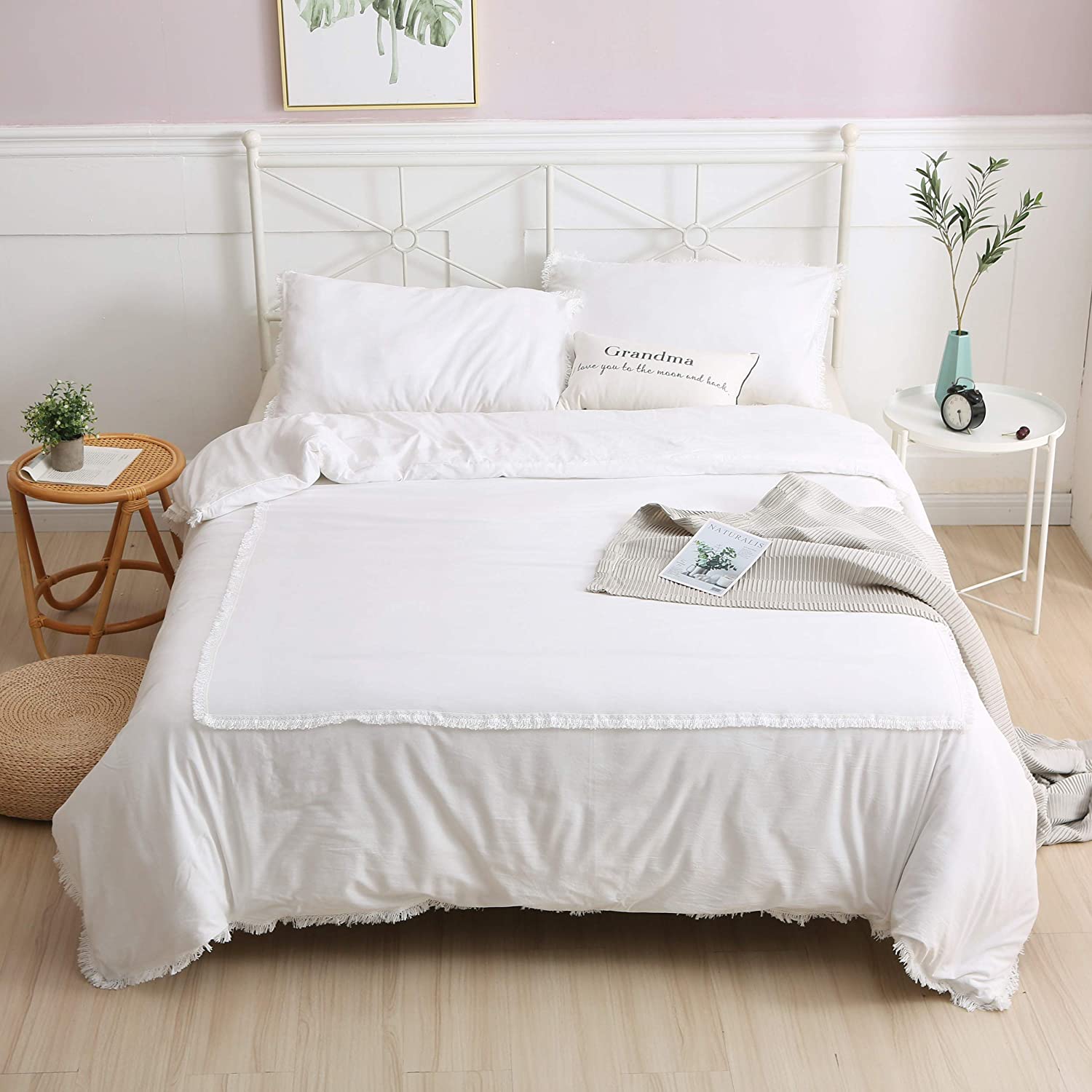 Price:$47.99 White Boho King Duvet Cover Set Tassel Fringe Comforter Cover Cotton 3 PCS : Everything Else