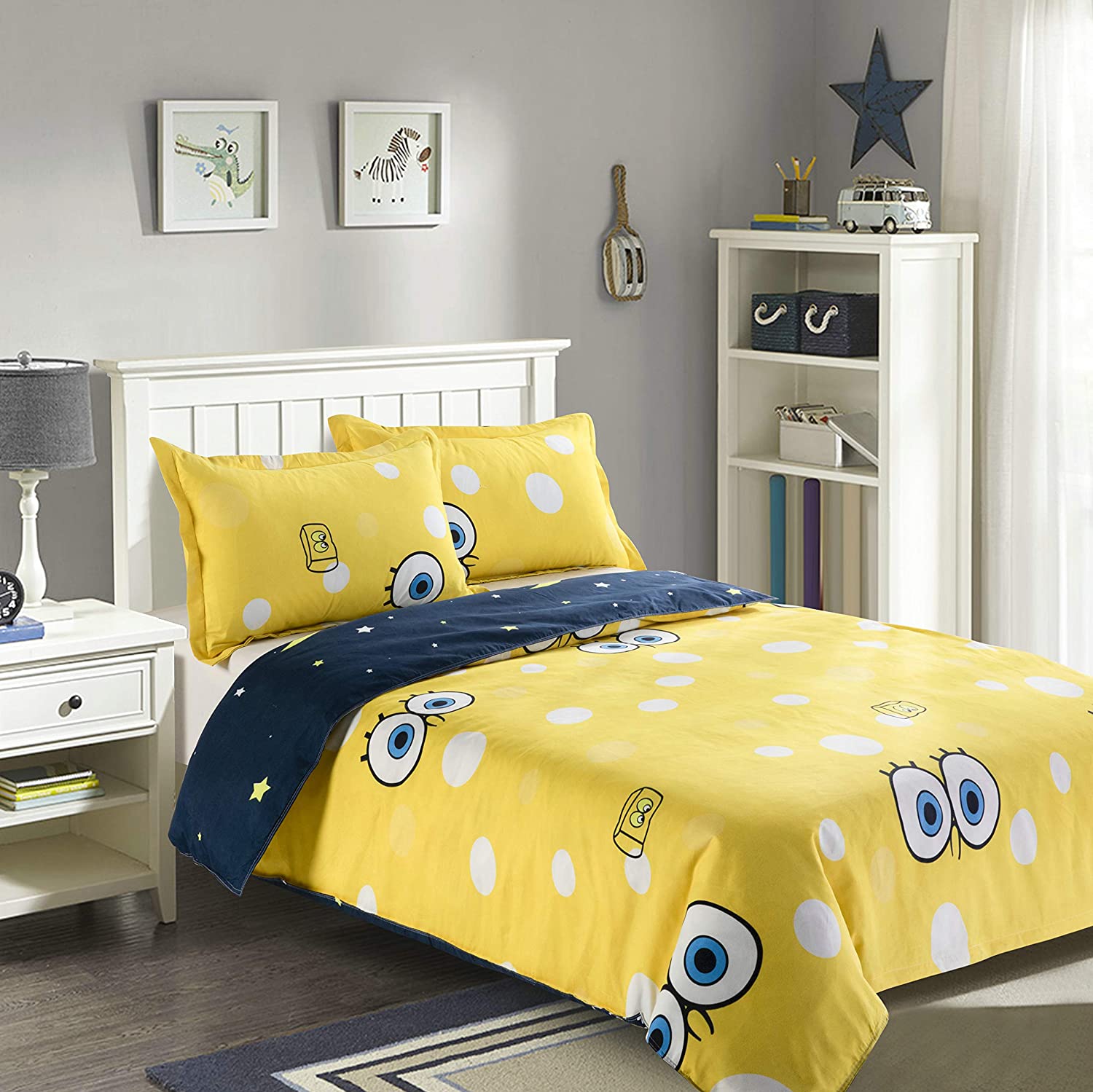 Price:$39.99 Pat Star Eyes Queen Duvet Cover Set, Bedding Comforters & Sets Include1 Duvet Cover (No Quilt Inseert) and 2 Pillow Covers,Duve Cover Queen for Kids Bed Frame (Pat Star, Yellow, Queen) : Home & Kitchen