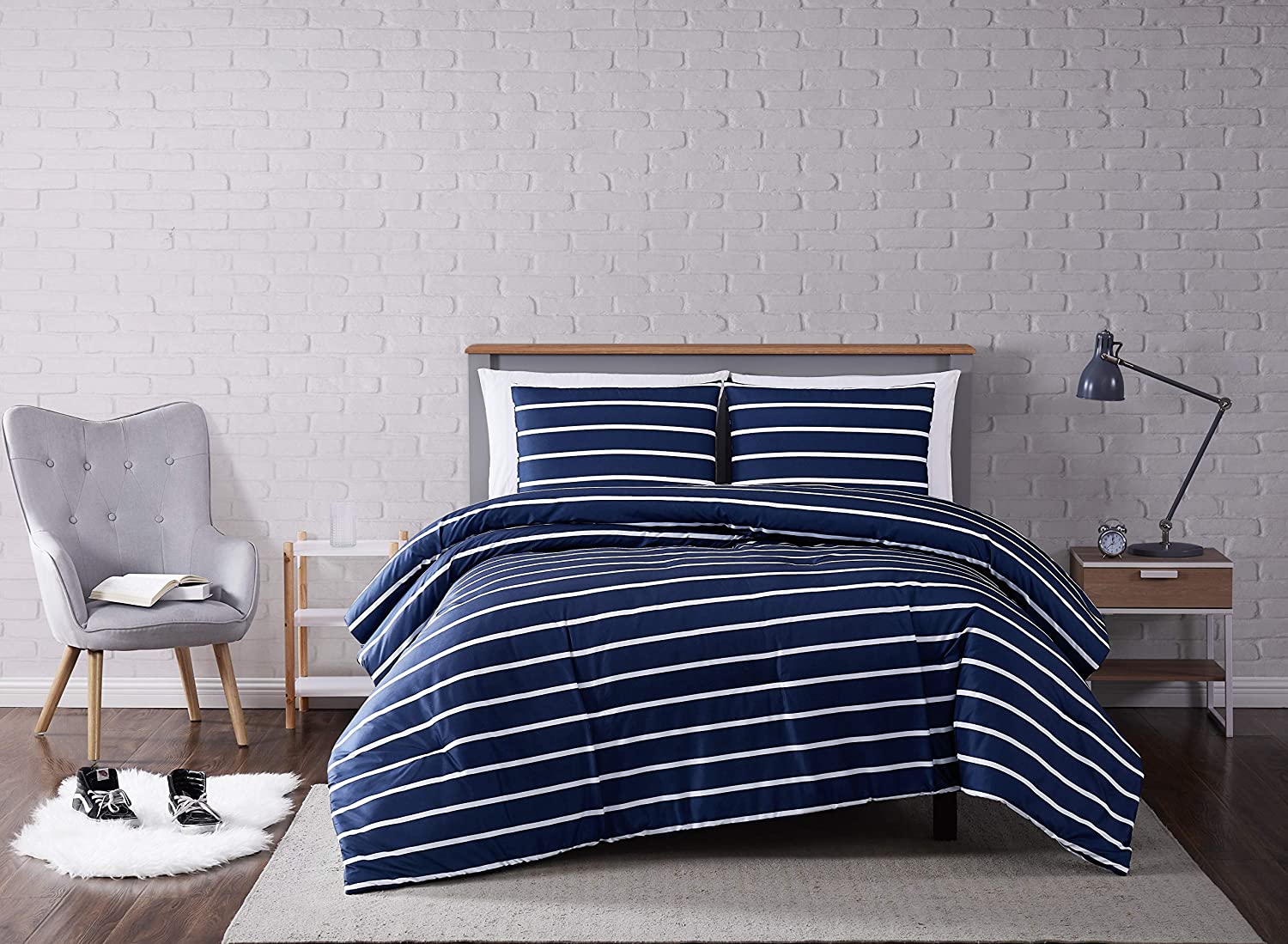 Price:$40.32 Soft Everyday Soft Maddow Stripe Comforter Set, King, Navy : Home & Kitchen