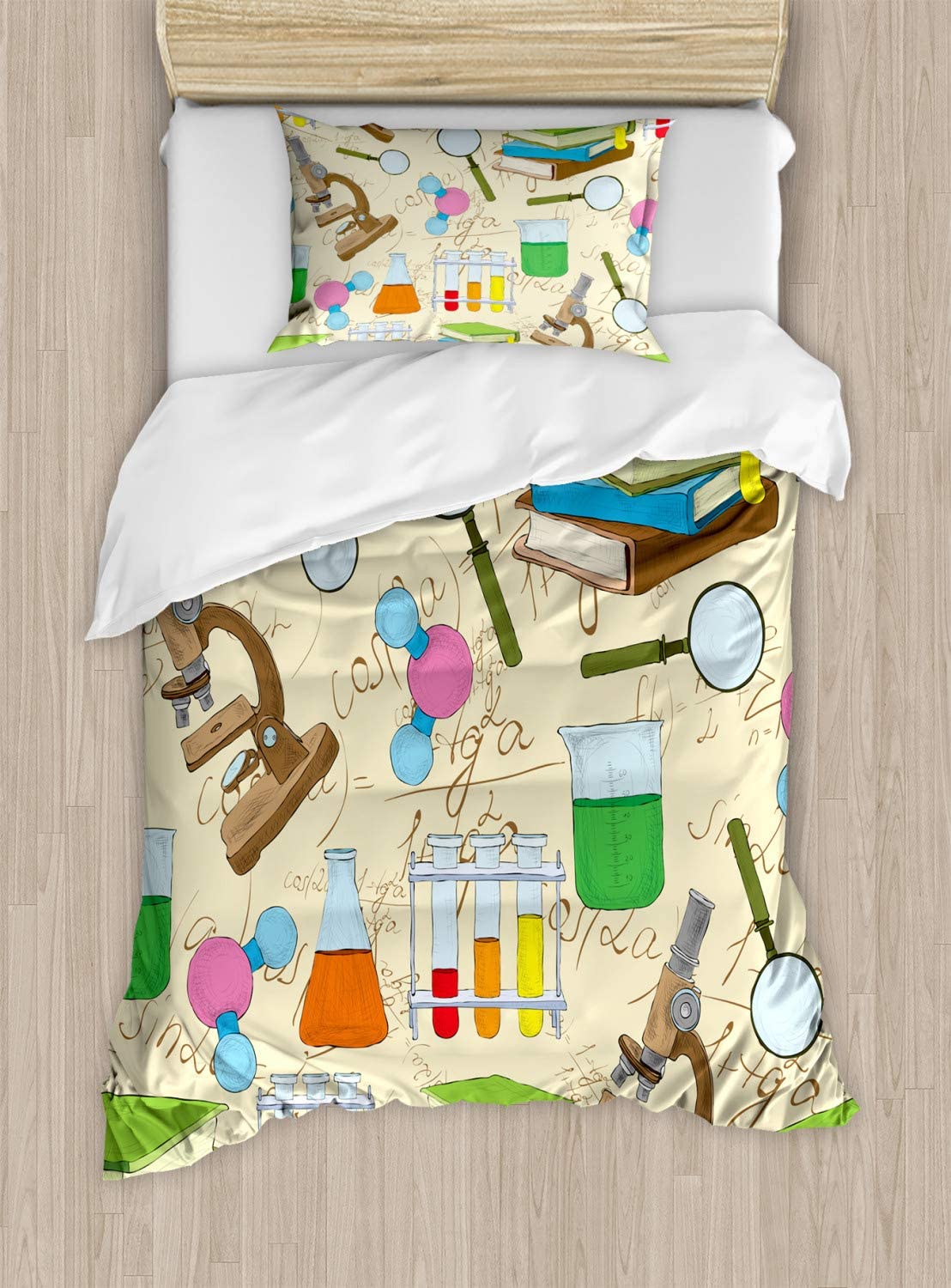 Price:$59.99 Science Duvet Cover Set, Science Lab Sketch Books Equation Loupe Microscope Molecule Flask Print, Decorative 3 Piece Bedding Set with 2 Pillow Shams, Twin Size, Cream : Home & Kitchen