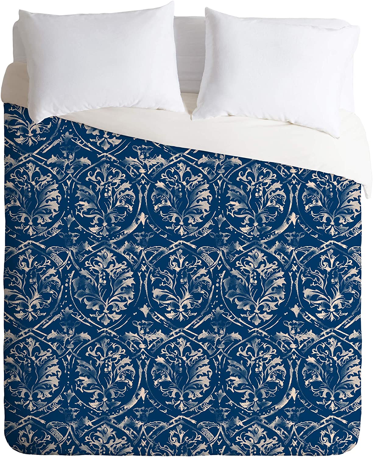 Price:$149.00 15784-dvwseq Pattern State Deer Damask Indigo Duvet Set with Pillowcase(s), Queen/Full, Blue : Home & Kitchen