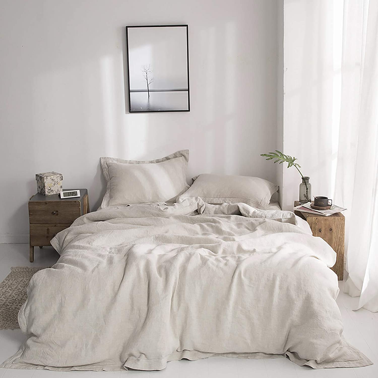 Price:$300.99 100% Washed Linen Duvet Cover Set with Embroidered, King Size+1 King Size Long-Strand Silking Filling Quilt Comforter : Home & Kitchen