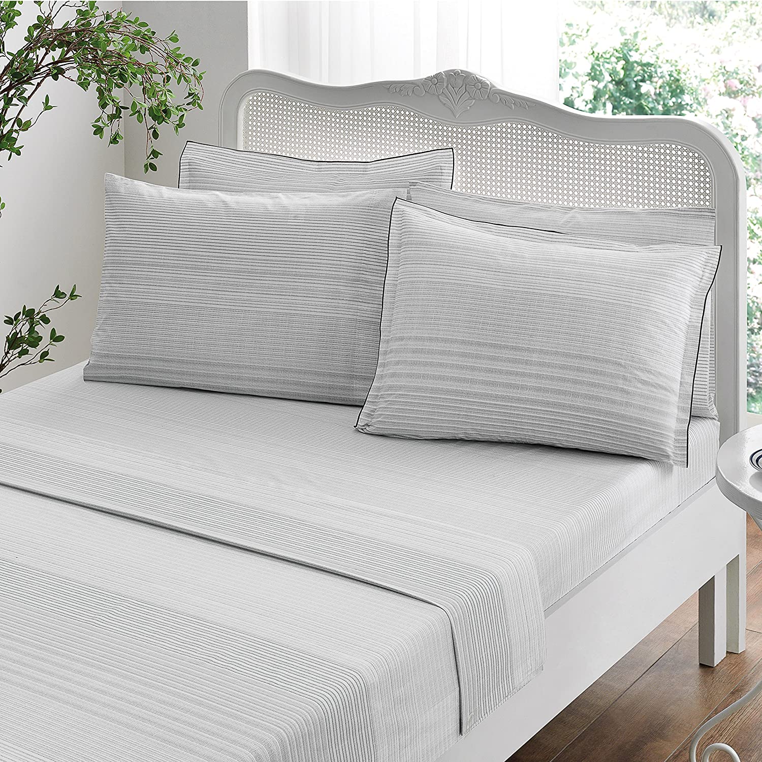 Price:$43.75 Stripes 100% Cotton Printed Duvet Cover Set, King, 5 Piece Set : Home & Kitchen