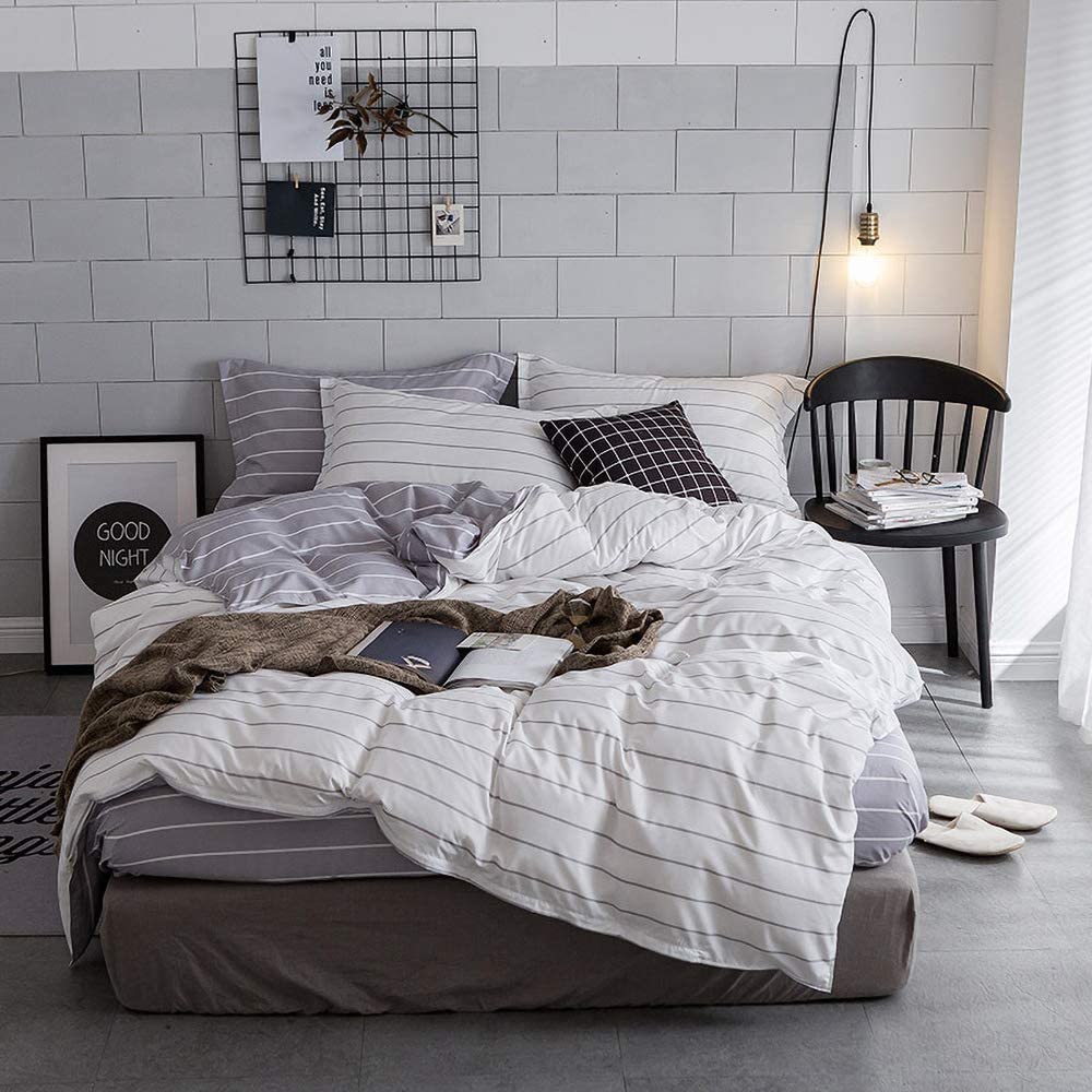 Price:$33.99 Striped Bedding Set Comforter Set Duvet Cover Set Microfiber Soft and Comfortable Machine Washable : Home & Kitchen