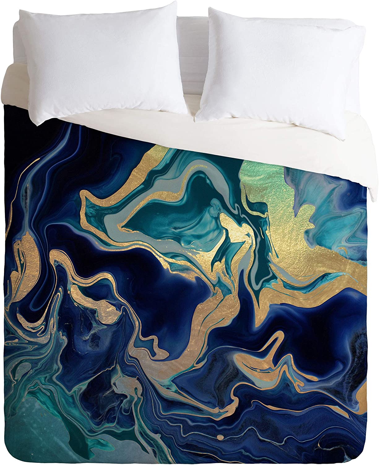 Price:$170.08 Monika Strigel Dramaqueen-Gold Indigo Marble King Duvet Cover and 2 Pillow Shams Set, Multi : Home & Kitchen