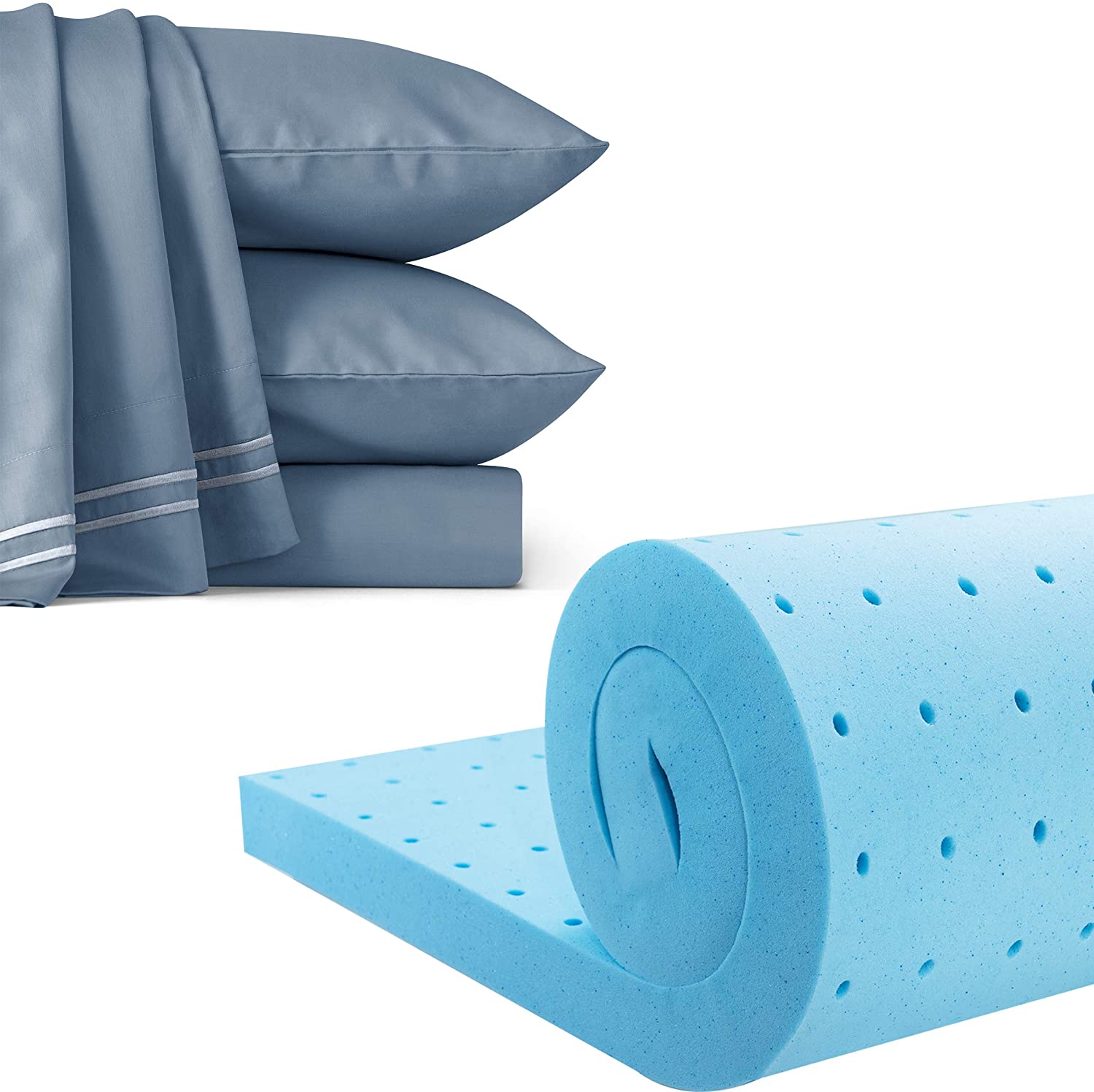 Price:$131.99 2-inch Mattress Topper Full Bundles 3-Piece Duvet Cover Set Blue Full/Queen : Home & Kitchen
