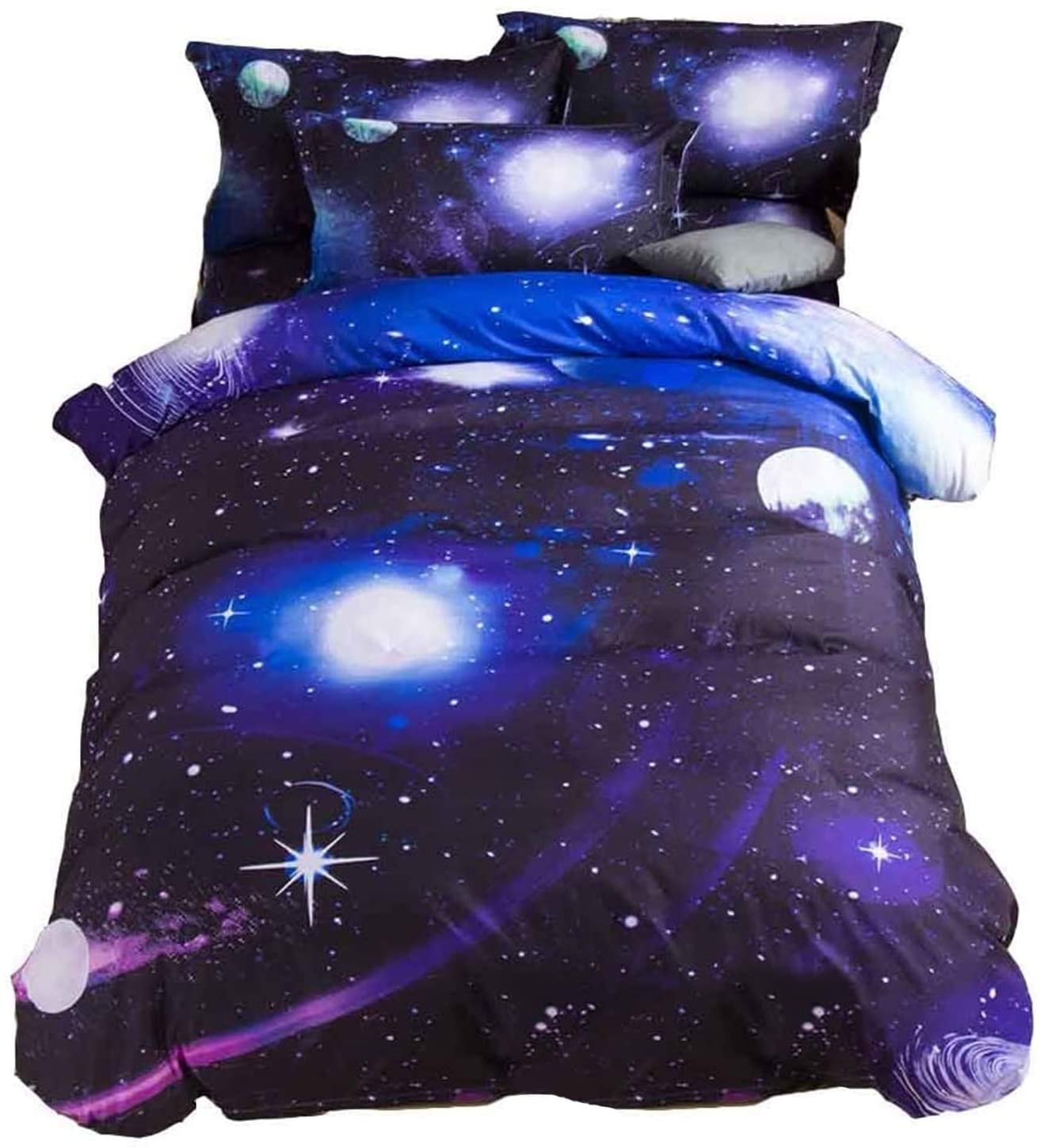 Price:$39.99 4 PCs Full Size 3D Charming Galaxy Print Bedding Sets 1 Space Duvet Cover 2 Pillow Shams and 1 Flat Sheet Soft Stylish Home Decor Bed Set for Kids( No Comforter,No Fitted Sheet ) : Home & Kitchen