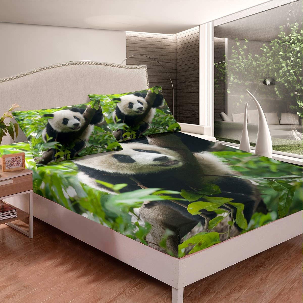 Price:$29.00 - Castle Fairy Cute Panda Printed Kids Bedding Cover Sheet 3D White Black Bear Deep Pocket Duvet Sheet Twin Forset Printed 2 Pieces Fitted Sheet Sets(1 Fitted Sheet 1 Pillow case) -