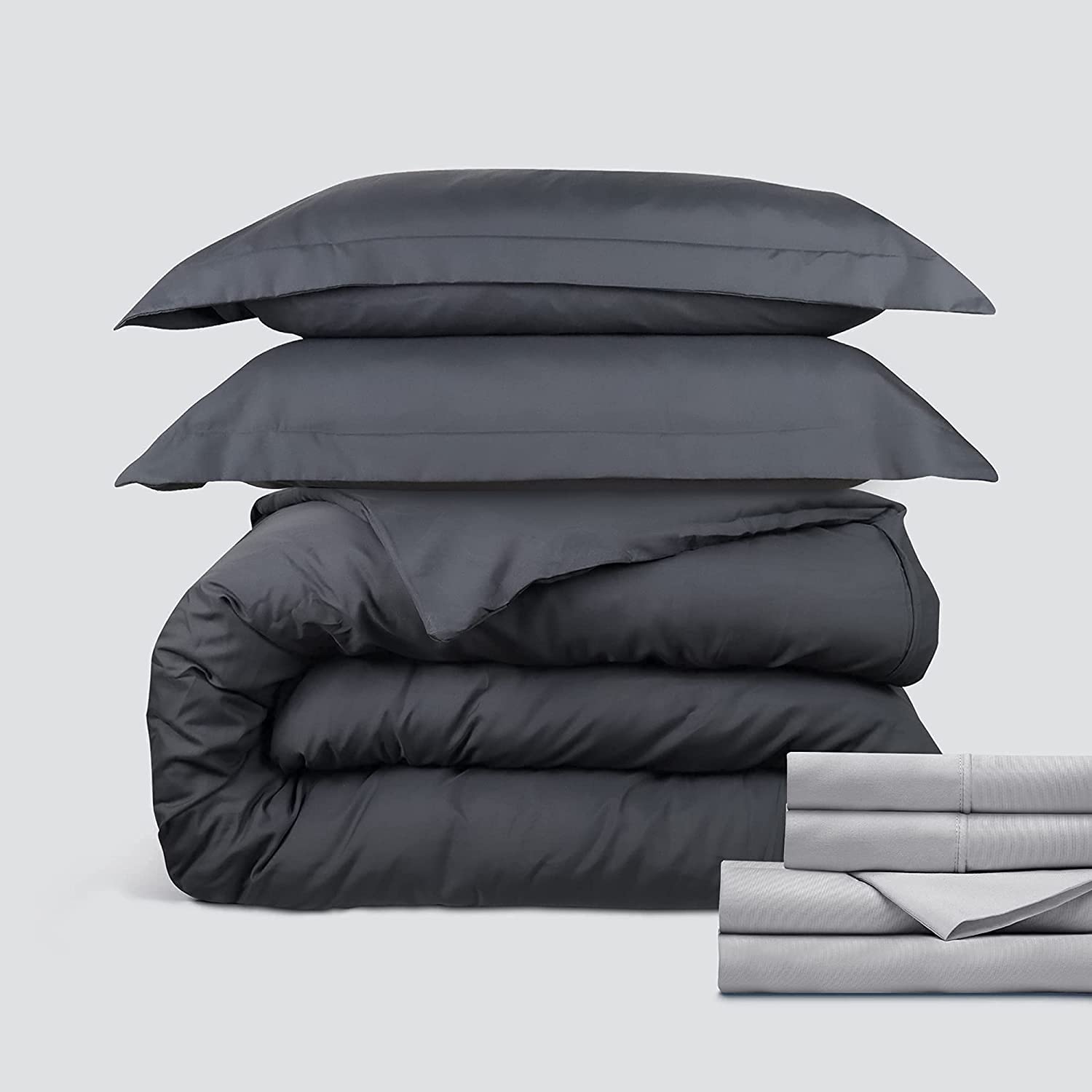 Price:$34.15 Classic Microfiber Bedding Bundle - 4 Piece Sheet Set (Queen, Light Gray) & 3 Piece Microfiber Duvet Set (Queen, Dark Gray) : Home & Kitchen