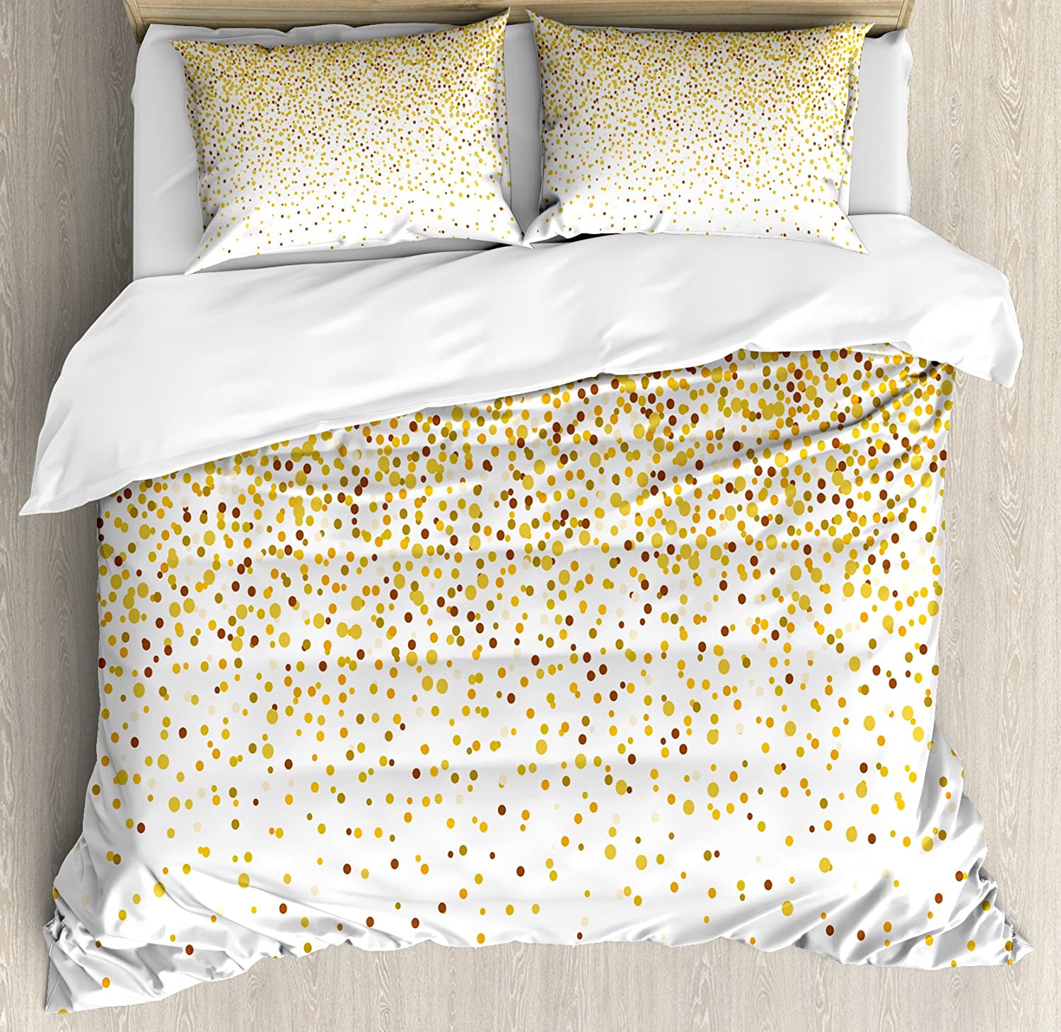 Price:$40.99 Abstract Duvet Cover Set, Party Inspired Cheerful Circles and Rounds Falling Down Effect Print, Decorative 3 Piece Bedding Set with 2 Pillow Shams, Queen Size, Yellow Orange : Home & Kitchen