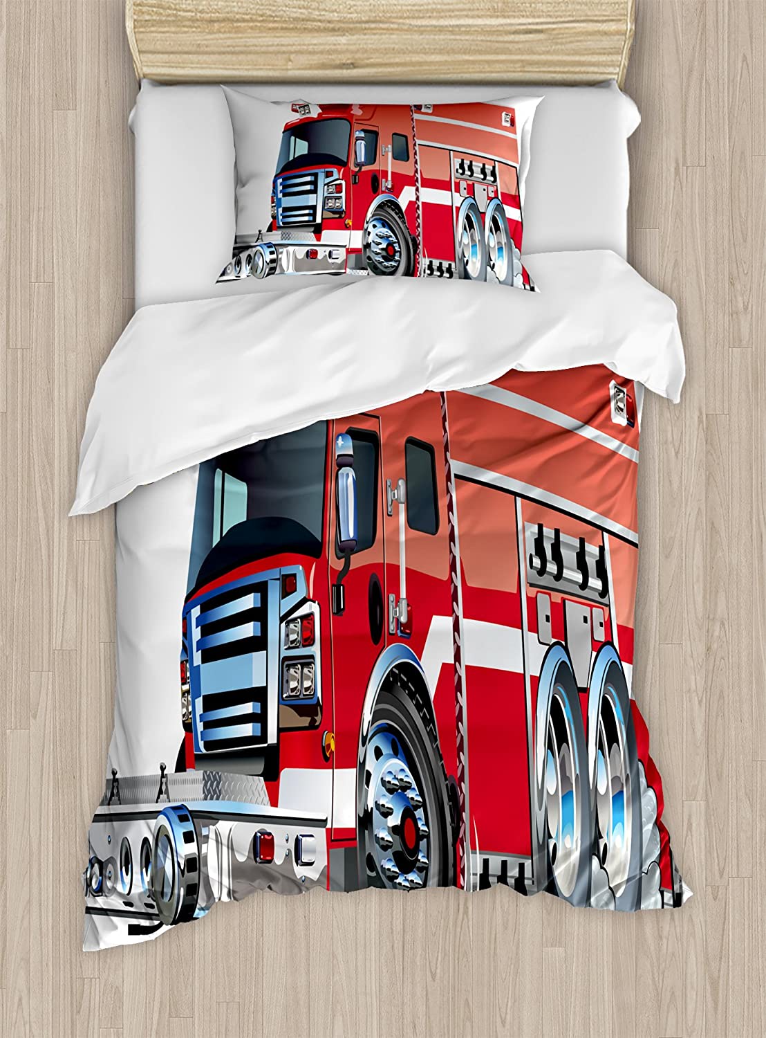 Price:$59.95 Cars Duvet Cover Set, Big Truck Emergency Equipments Universal Safety Rescue Team Engine Cartoon, Decorative 2 Piece Bedding Set with 1 Pillow Sham, Twin Size, Grey Red : Home & Kitchen