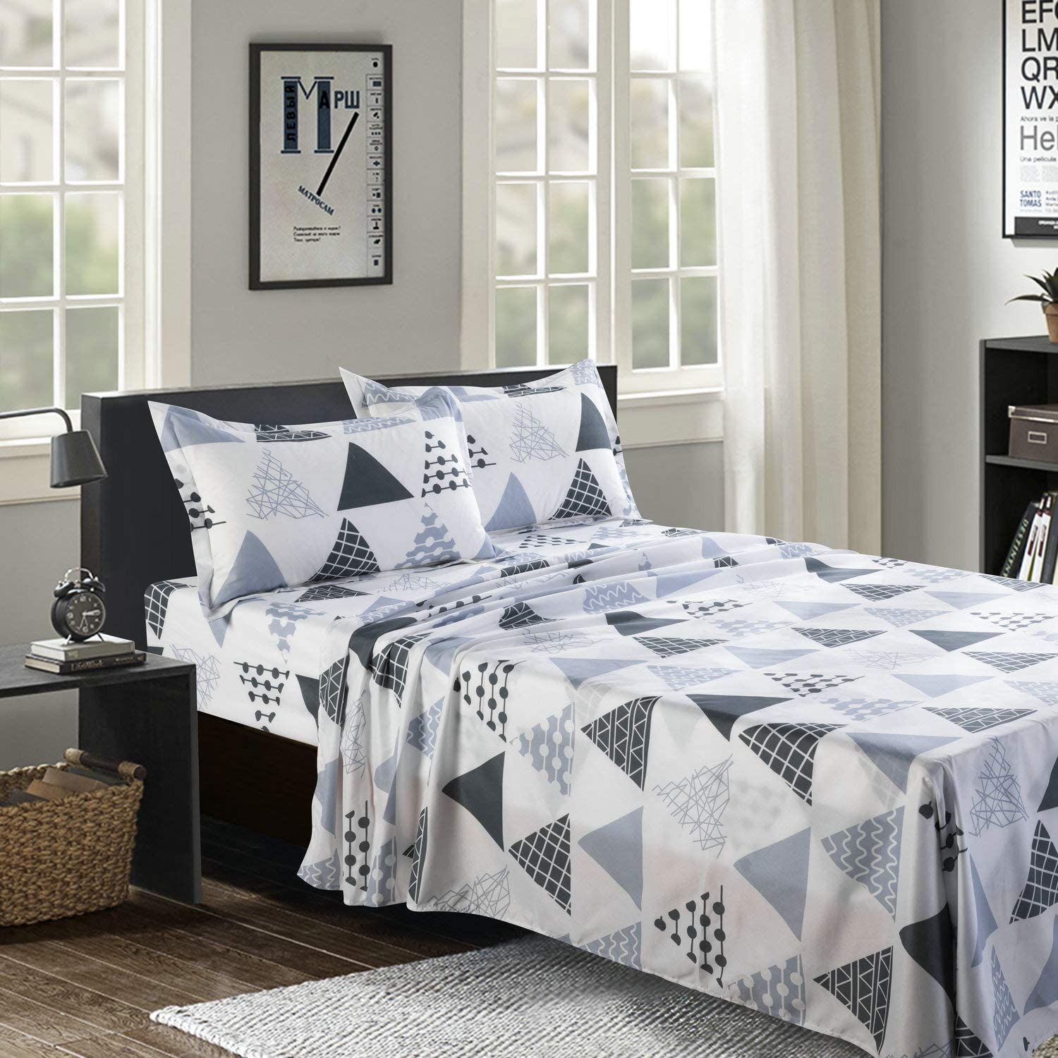 Price:$22.96 Triangle Full Size Sheet Set for Kids Bed- Geometric Triangle Bed Sheets for Room Decor with 1 Deep Pocket Full Fitted Sheet, 1 Top Sheet 2 Pillowcases Brushed Mattress Set : Home & Kitchen