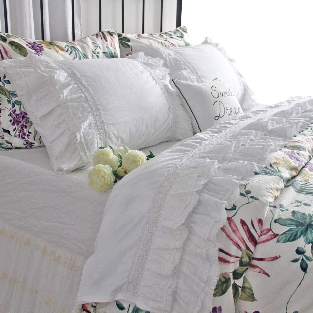 Price:$139.00 House Luxury Eyelet Lace Bed Sheet Sets White Deep Pocket Fitted Sheet and Pillowcase Set Queen : Home & Kitchen
