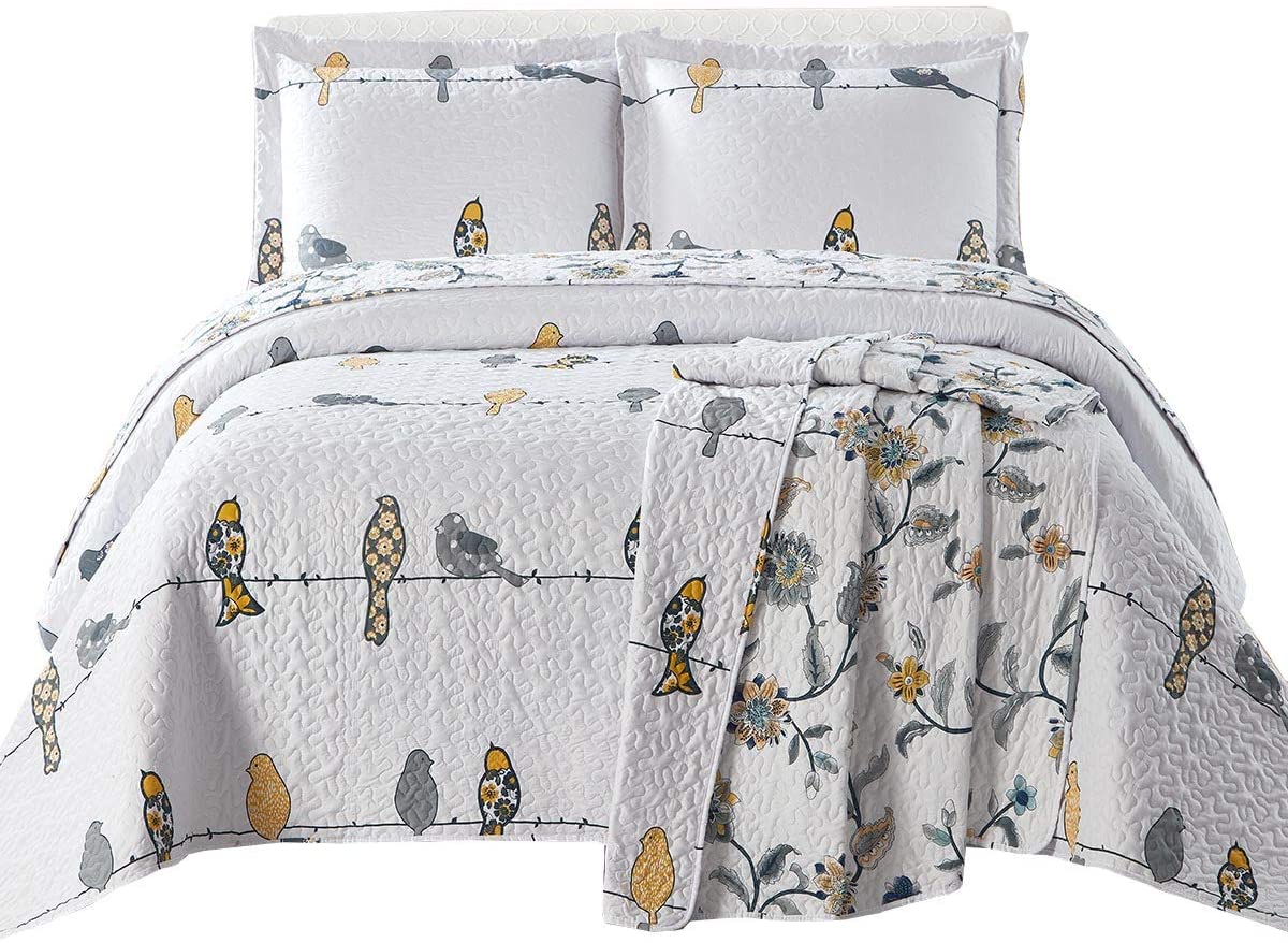 Price:$64.95 Tradition Ayat Birds Lightweight Coverlets, King/California King Over-Sized 3pc Quilt Set (110-Inch Wide x 96-Inch Long) Mix of Canary Colors Bedspread : Home & Kitchen