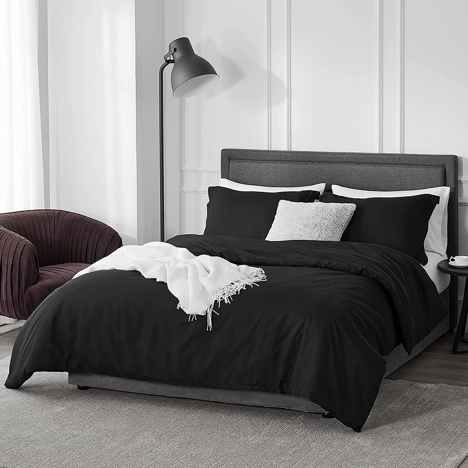 Price:$29.99 Duvet Cover Set Queen Size Black, 3 Pieces Ultra Soft Micorfiber Comforter Cover 90x90 inches with Zipper Closure and 2 Pillow Shams(Comforter Not Included) : Home & Kitchen