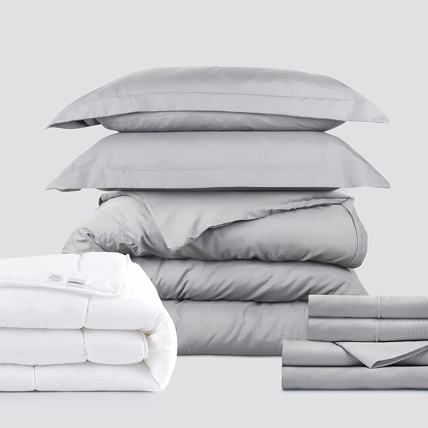 Price:$63.64 Complete Microfiber Bedding Bundle - 4 Piece Sheet Set (Queen, Light Gray) & 3 Piece Microfiber Duvet Set (Queen, Light Gray) & Microfiber Shell Down Comforter (Queen) : Home & Kitchen