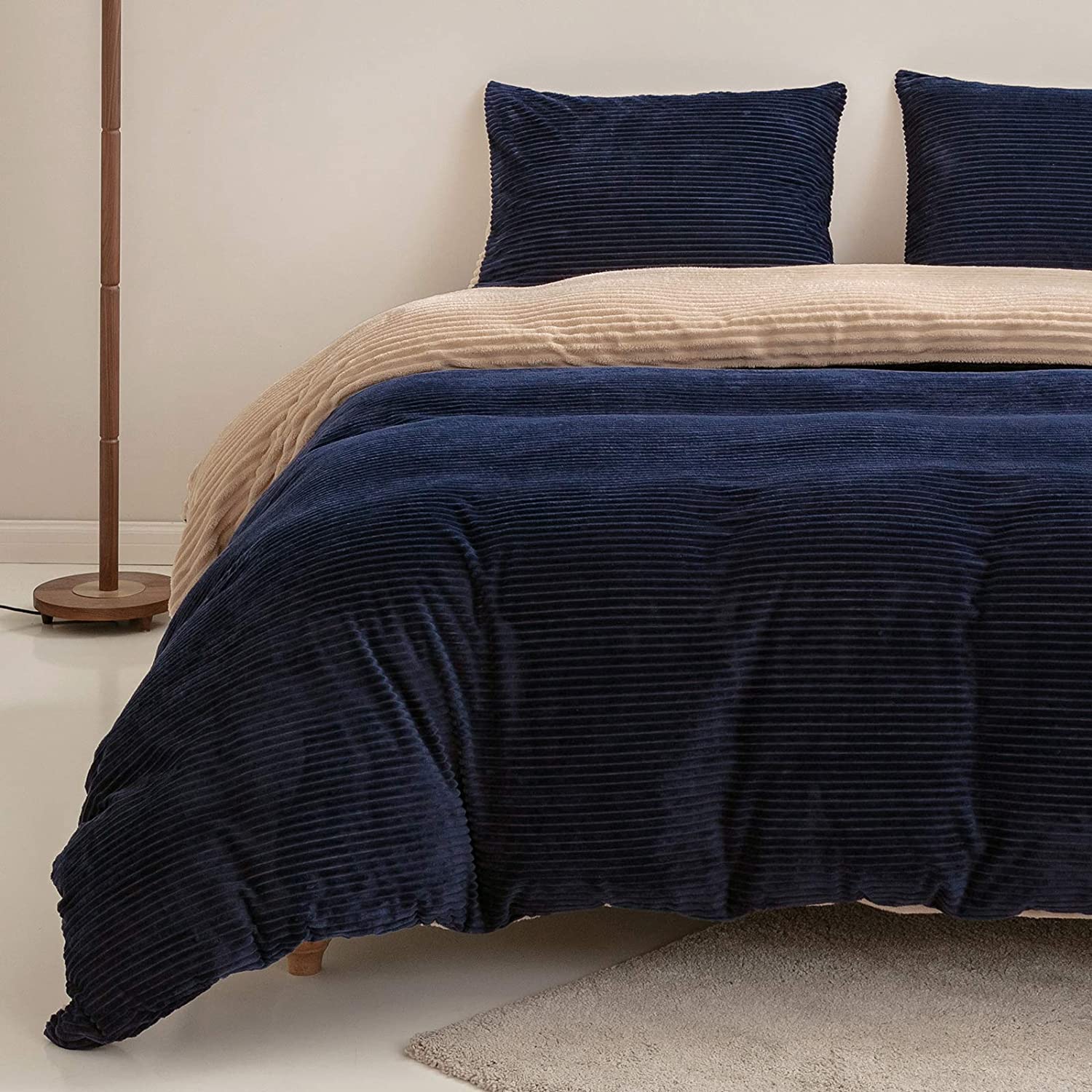 Price:$39.99 Duvet Cover Set Twin, Corduroy 280GSM Heavyweight Velvet Comforter Set 2 Pieces, Super Soft Fluffy Bed Sets, Solid Color Boho Style 1 Duvet Cover 1 Shams, Blue-Brown : Home & Kitchen