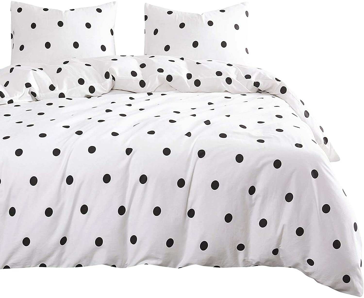 Price:$72.99 In Cloud - Polka Dot Comforter Set, 100% Cotton Fabric with Soft Microfiber Fill Bedding, Black Dotted Modern Pattern Printed on White (3pcs, King Size) : Home & Kitchen