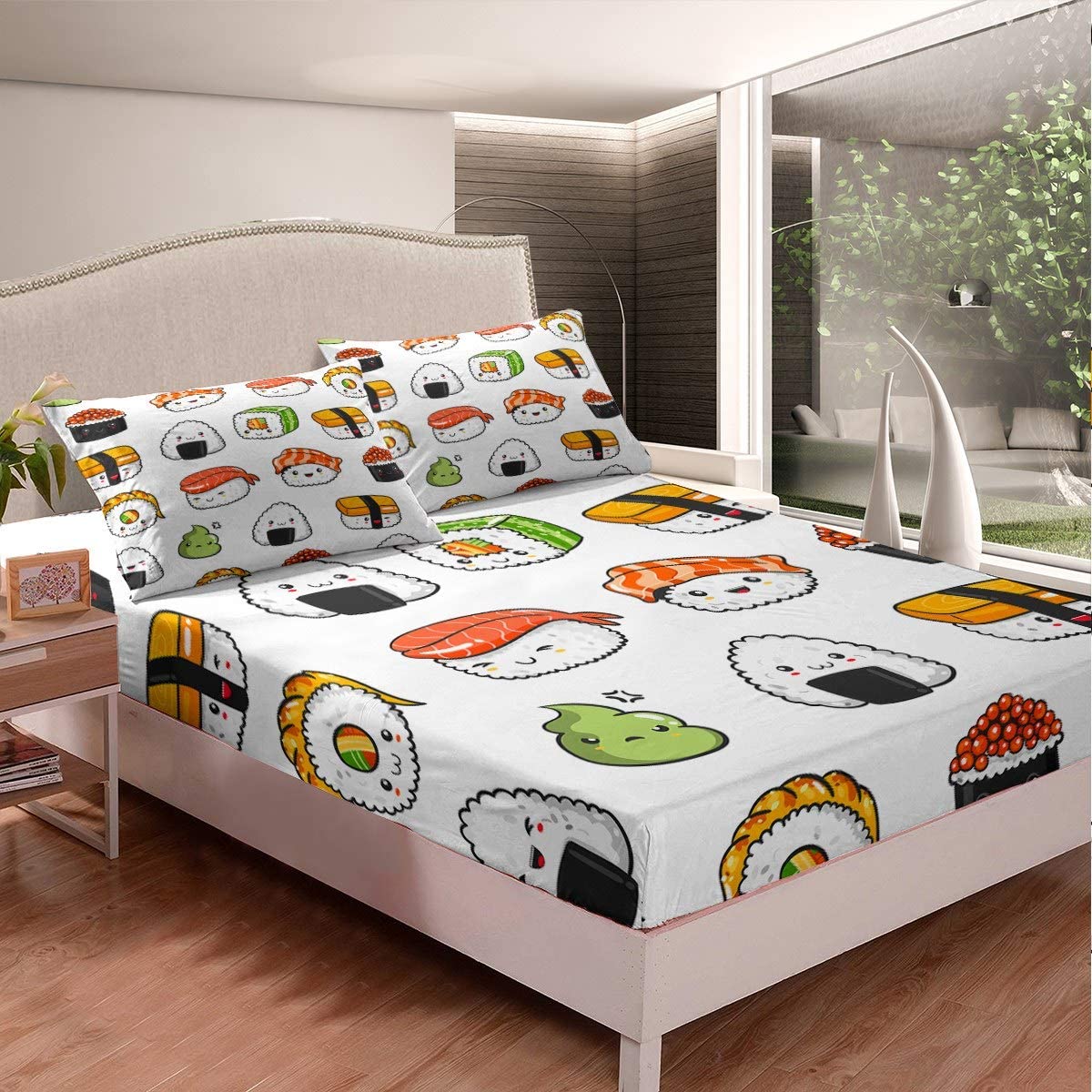 Price:$27.55 Sushi Pattern Bedding Set Twin Size Cute Bed Set for Girls Teens Bedroom Decor Kids Cartoon Japanese Style Fitted Sheet Soft Microfiber Kawaii Bed Cover (1 Fitted Sheet + 1 Pillow Case) : Home & Kitchen
