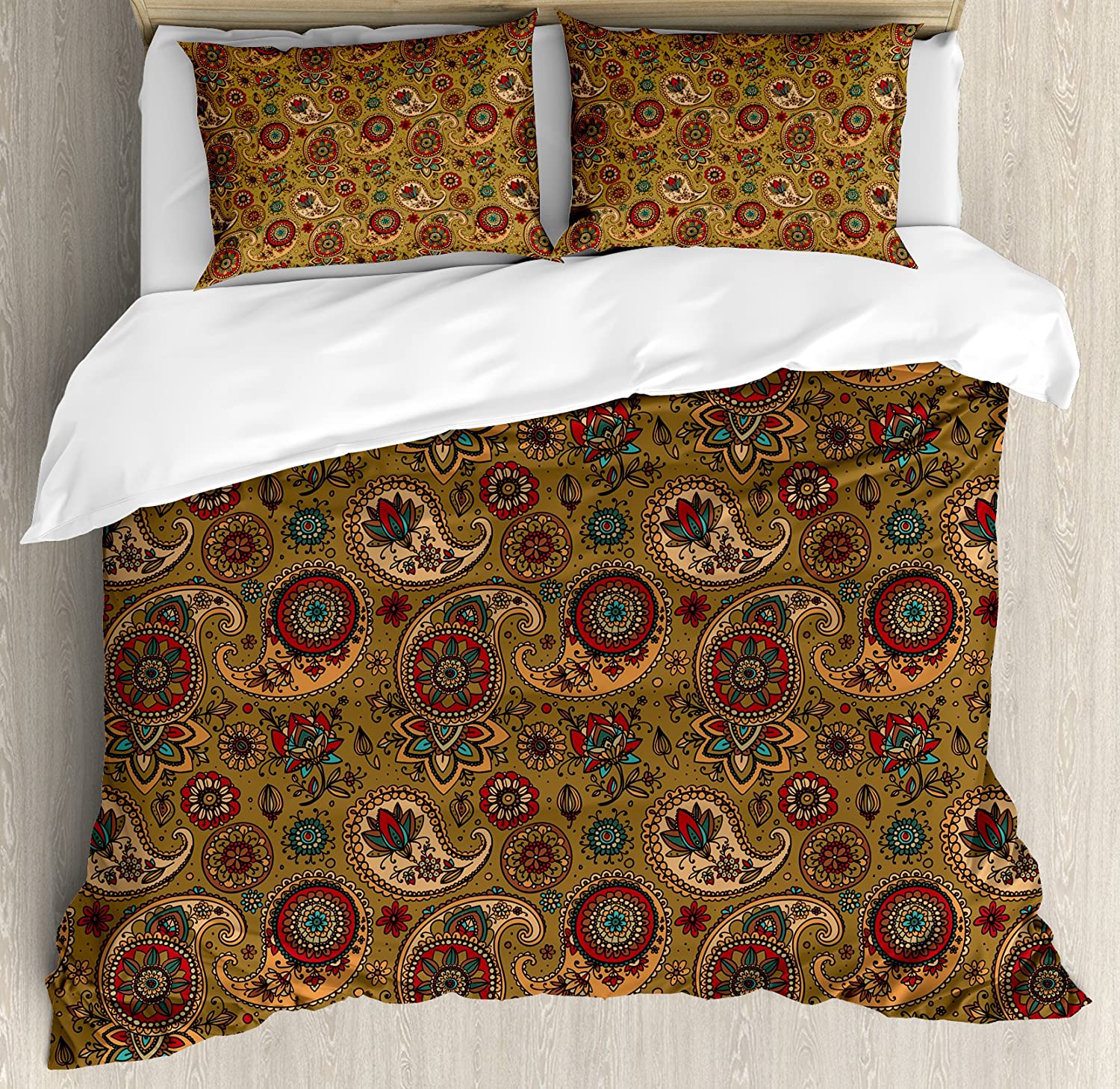 Price:$19.98 Paisley Duvet Cover Set, Vintage Inspired Earthy Colors of Leaves and Flower Motif in Bohemian Style Graphic Print, Decorative 3 Piece Bedding Set with 2 Pillow Shams, Queen Size, Pale Brown : Home & Kitchen