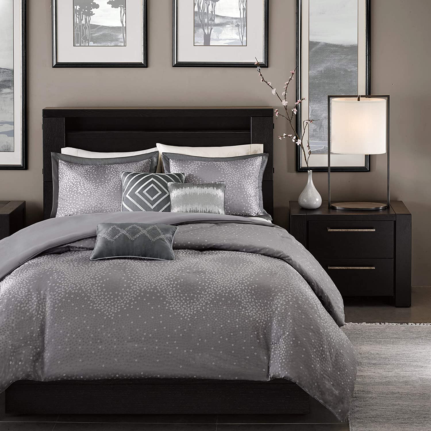 Price:$95.17 Park Quinn 6 Piece Duvet Cover Set, Grey, Full/Queen, (90"x90") : Home & Kitchen
