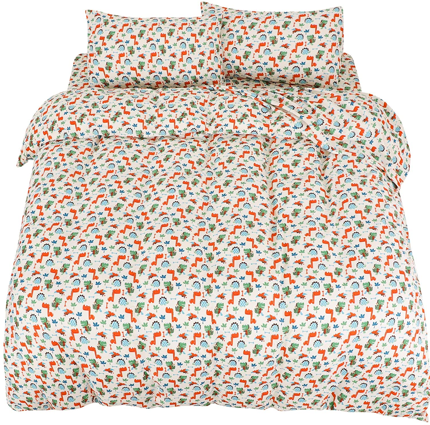 Price:$39.49 Kids Duvet Cover Set 5 Piece Bedding Set Soft Fade & Wrink Small Dinosaur Print with 2 Pillowcases Fitted Sheet Flat Sheet Queen : Home & Kitchen