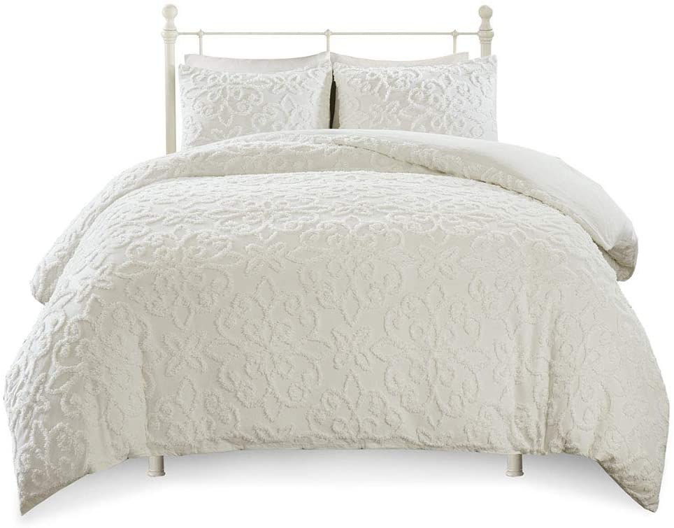 Price:$68.00 Park White Sabrina 3 Piece Tufted Cotton Chenille Duvet Cover Set Full/Queen : Home & Kitchen
