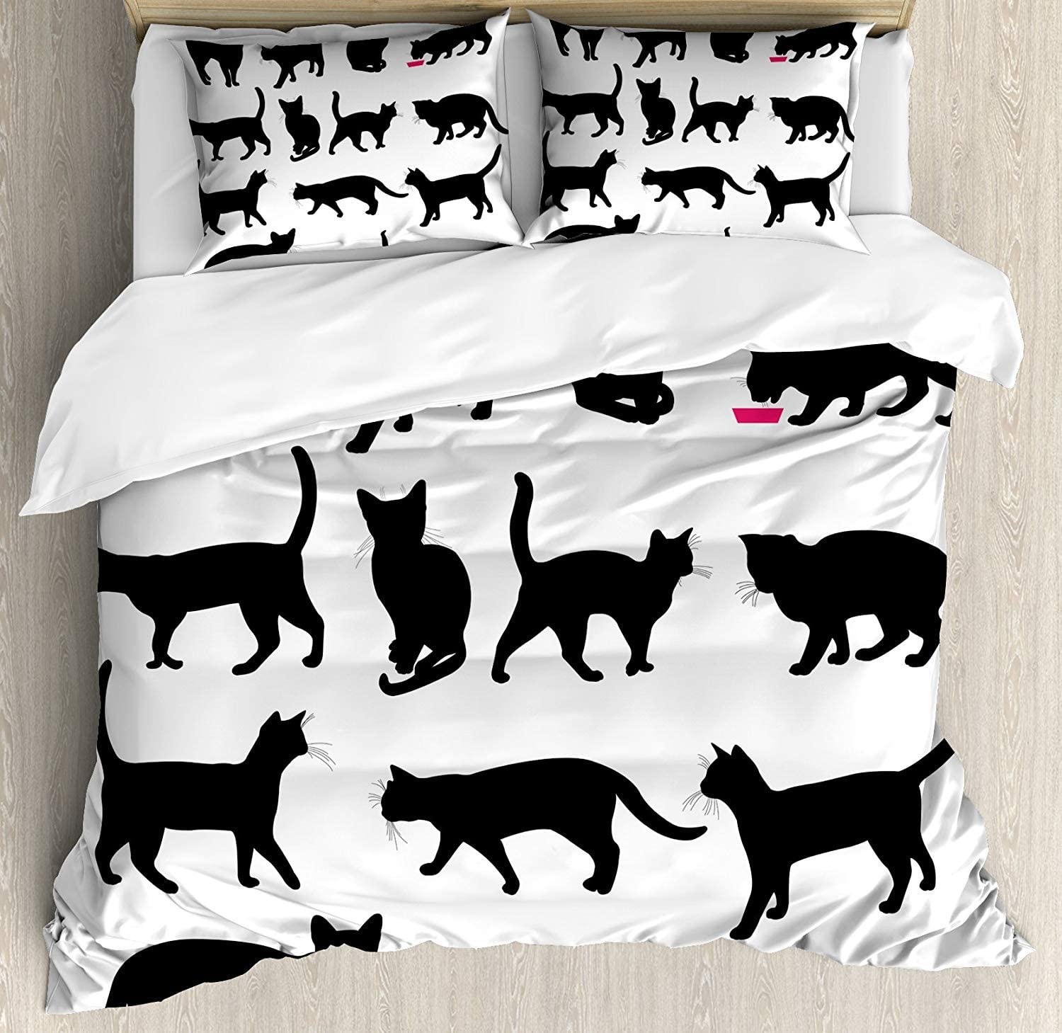 Price:$77.00 Bedding Sets, Black Silhouettes in Different Poses Domestic Pets Kitty Paws Tail and Whiskers, 4 Piece Duvet Cover Set Quilt Bedspread for Childrens/Kids/Teens/Adults, Black White,Full Size : Home & Kitchen