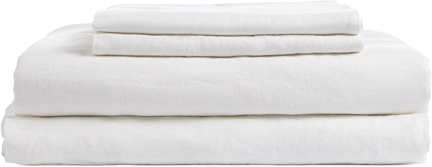 Price:$144.99 Pure Stone Washed Linen Sheets Set with Stone Washed 100% French Natural Linen European Flax (Full, Off White, Flat, Fitted and 2 Pillowcases) : Home & Kitchen