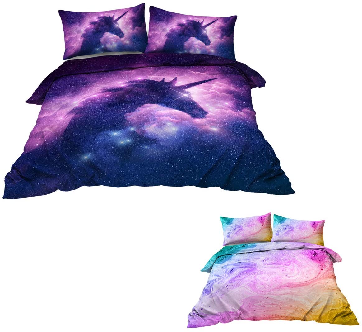 Price:$81.90 Galaxy Unicorn Duvet Cover Full Set and Colorful Marble Duvet Cover Full Set : Home & Kitchen