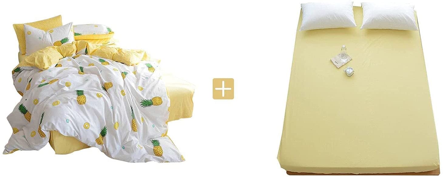 Price:$79.00 Fruit Pineapple Duvet Cover Queen Bedding Sets Gift 100% Cotton (1 Duvet Cover + 2 Pillowcases + 1 Fitted Sheet), No Comforter : Home & Kitchen