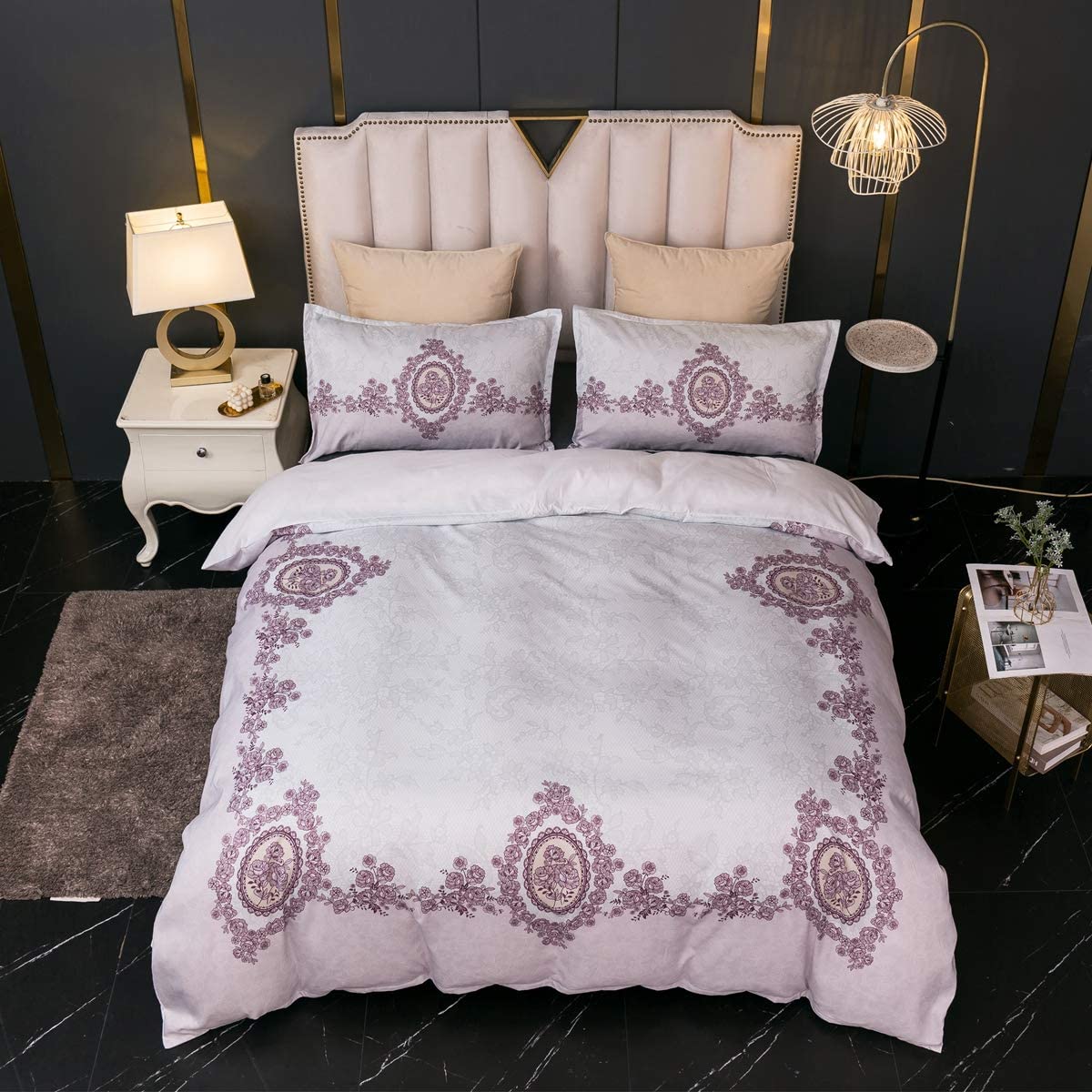 Price:$32.00 Print Duvet Cover Set, European Style Twin Full Queen King Microfiber GSM90 Sets 3 Pieces (1 Duvet Cover + 2 Pillow Shams) (Full) : Home & Kitchen
