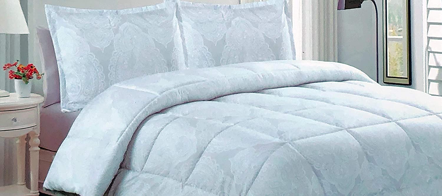 Price:$42.99 de Luxe 3pc Duvet Cover Set Paisley Damask Medallion Pattern in White on Light Gray Comforter/Quilt Cover (King) : Home & Kitchen
