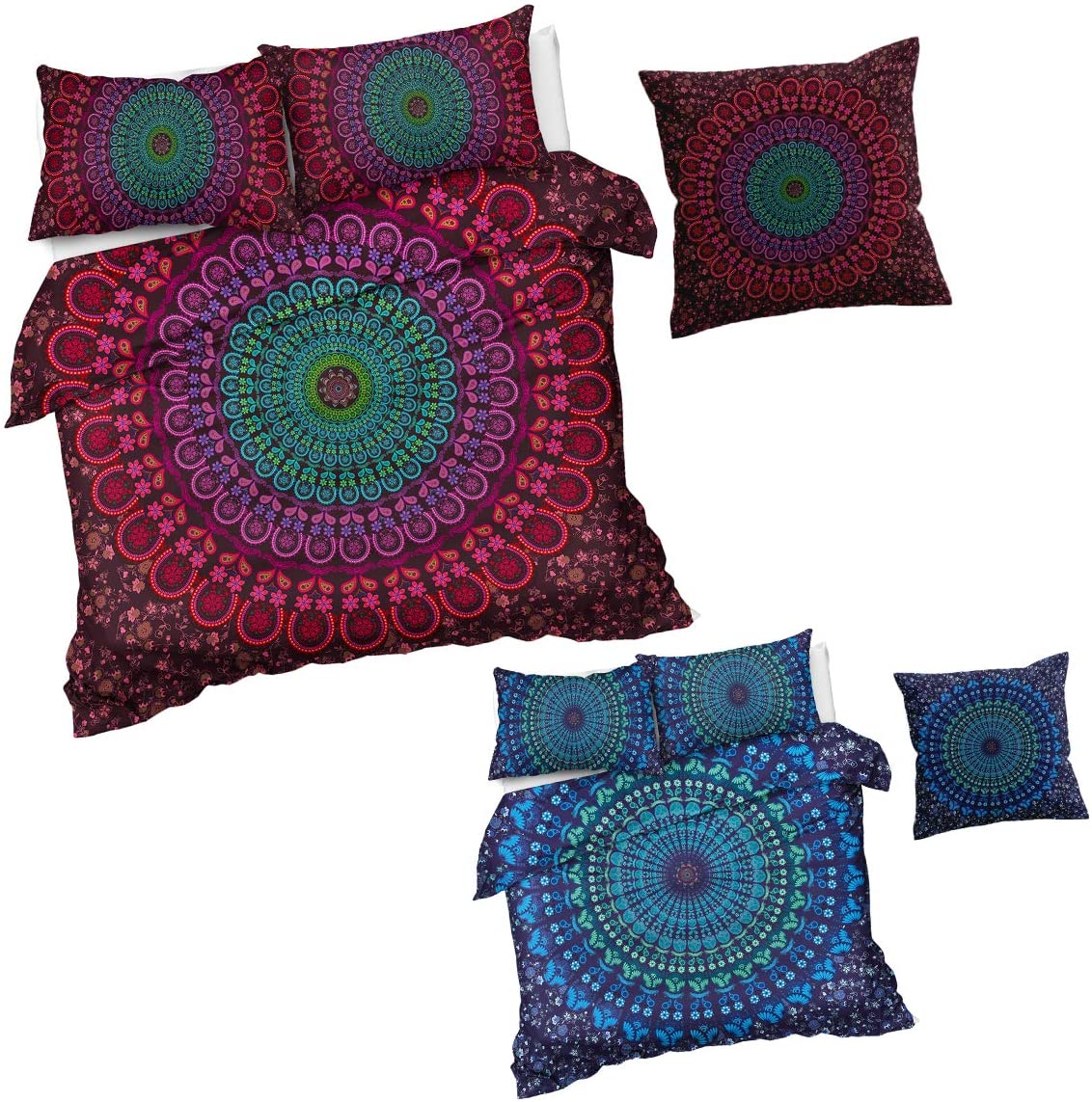 Price:$76.99 4 Pcs Red Mandala Duvet Cover Set Queen Size and 4 Pcs Blue Mandala Duvet Cover Set Queen Size Bohemian Boho Bedding Sets : Home & Kitchen