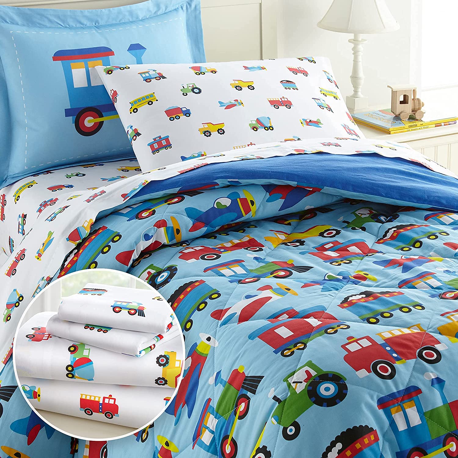 Price:$116.93 Full Duvet Cover & Microfiber Sheet Set Bundle (Trains, Planes & Trucks) : Home & Kitchen