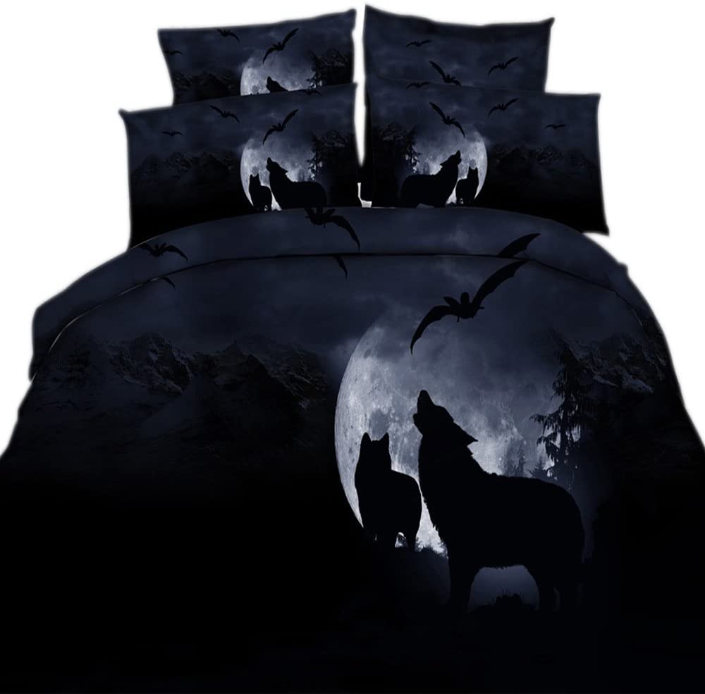 Price:$80.99 3D Galaxy Moon Bat Wolf Animal Print Comforter Bedding Set Kids/Adult Bedroom Home Textiles,Full Size/4 Pieces : Home & Kitchen