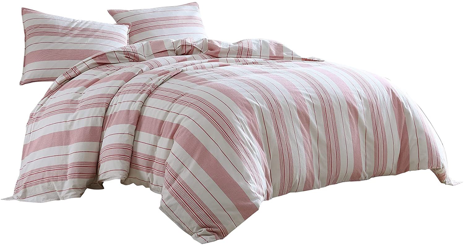 Price:$229.05 3 Piece King Duvet Set with Vertical Stripes Pattern, White and Pink : Home & Kitchen
