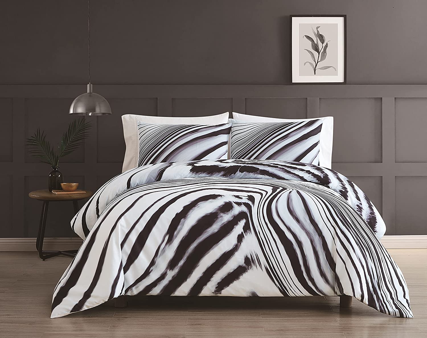 Price:$123.29 Camuto - Muse Luxurious 3 Piece Full/Queen Duvet Cover and Sham Set - Abstract Zebra Print - White/Black : Home & Kitchen