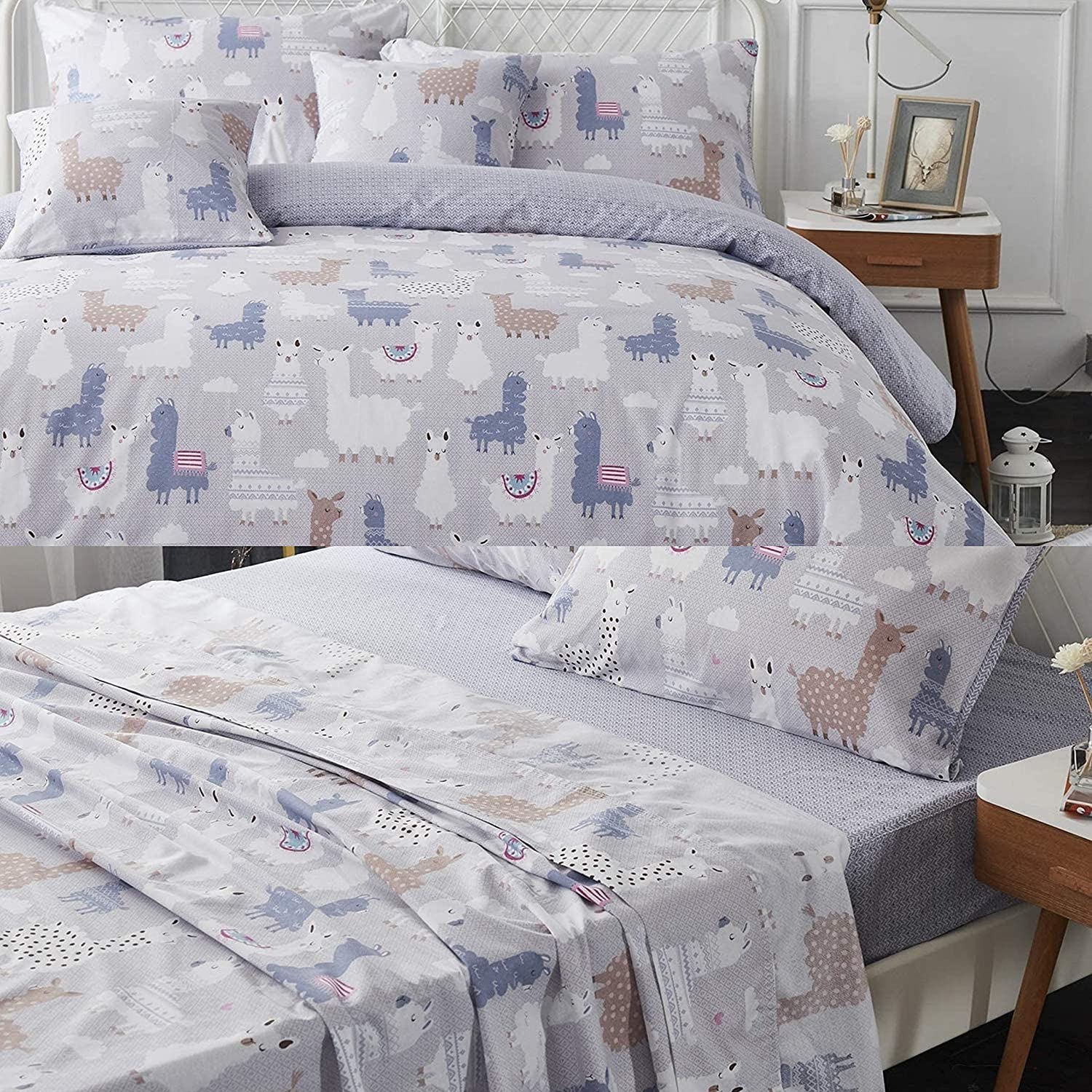 Price:$149.00 7-Piece Bed in A Bag Purple Llama Queen Bedding Sets Cotton Reversible Cute Cartoon Adults Kids Duvet Cover Bed Sheets Sets : Home & Kitchen