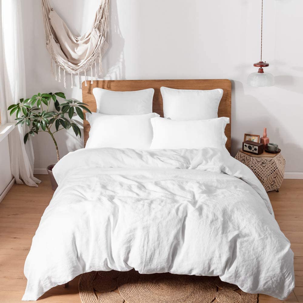 Price:$284.99 100% Linen Duvet Cover Set 3 Pieces Bedding+Linen Bed Skirt with Classic 14 inch Tailored Drop Dust Ruffle+Linen Fitted Sheet (1 Piece) Mattress Cover 14 Inch Deep Pocket(White,King) : Home & Kitchen