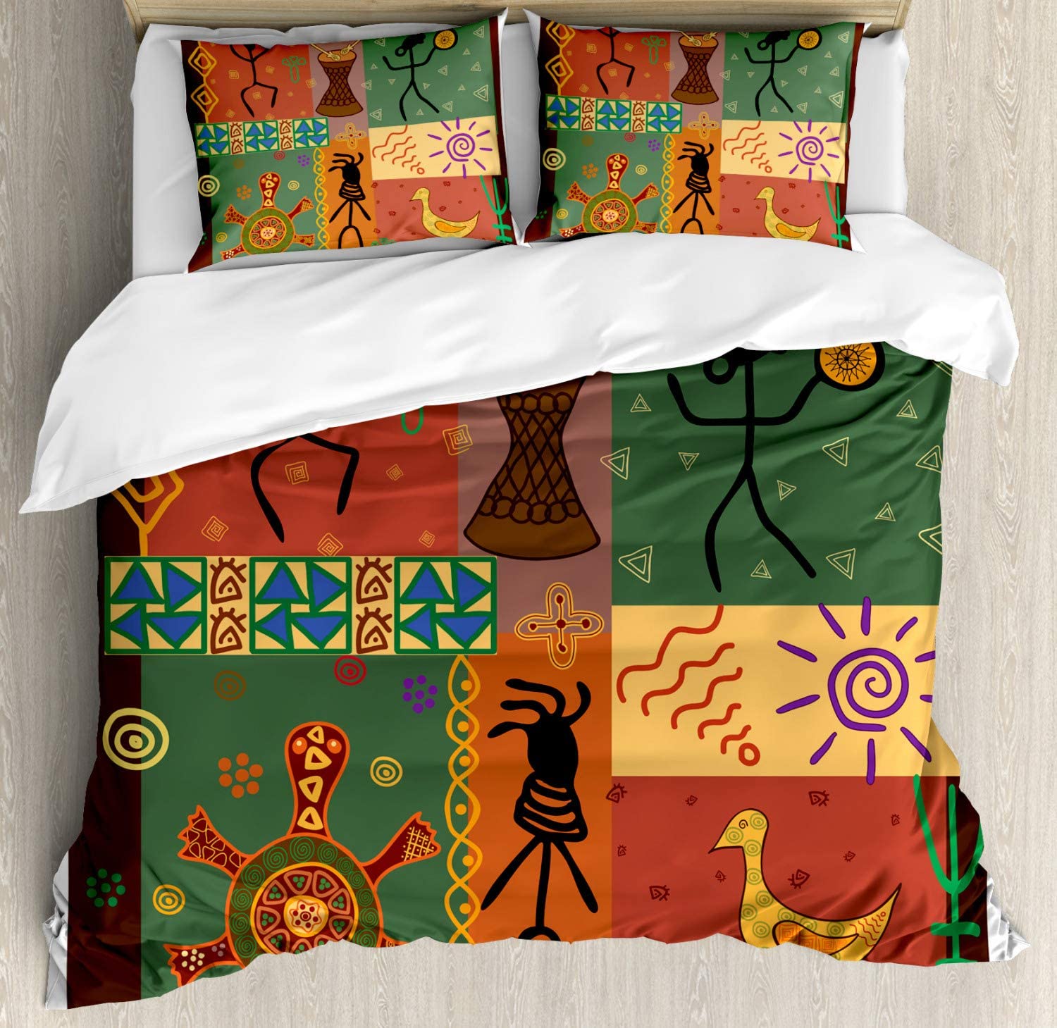 Price:$39.96 Retro Duvet Cover Set, A Funky Pattern Ethnic Dance Moves with Instruments Art Style of an Illustration Print, Decorative 3 Piece Bedding Set with 2 Pillow Shams, Queen Size, Redwood Brown : Home & Kitchen