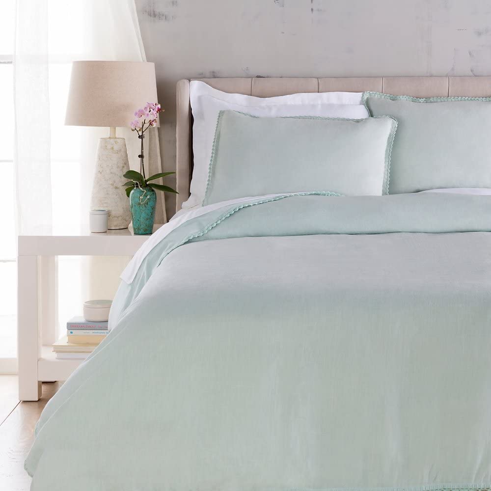 Price:$305.02 EVY3000-FQSET Evelyn Woven Linen Full Queen Duvet Set in Sea Foam, W 88" D 0.5" H 92", Blue : Home & Kitchen