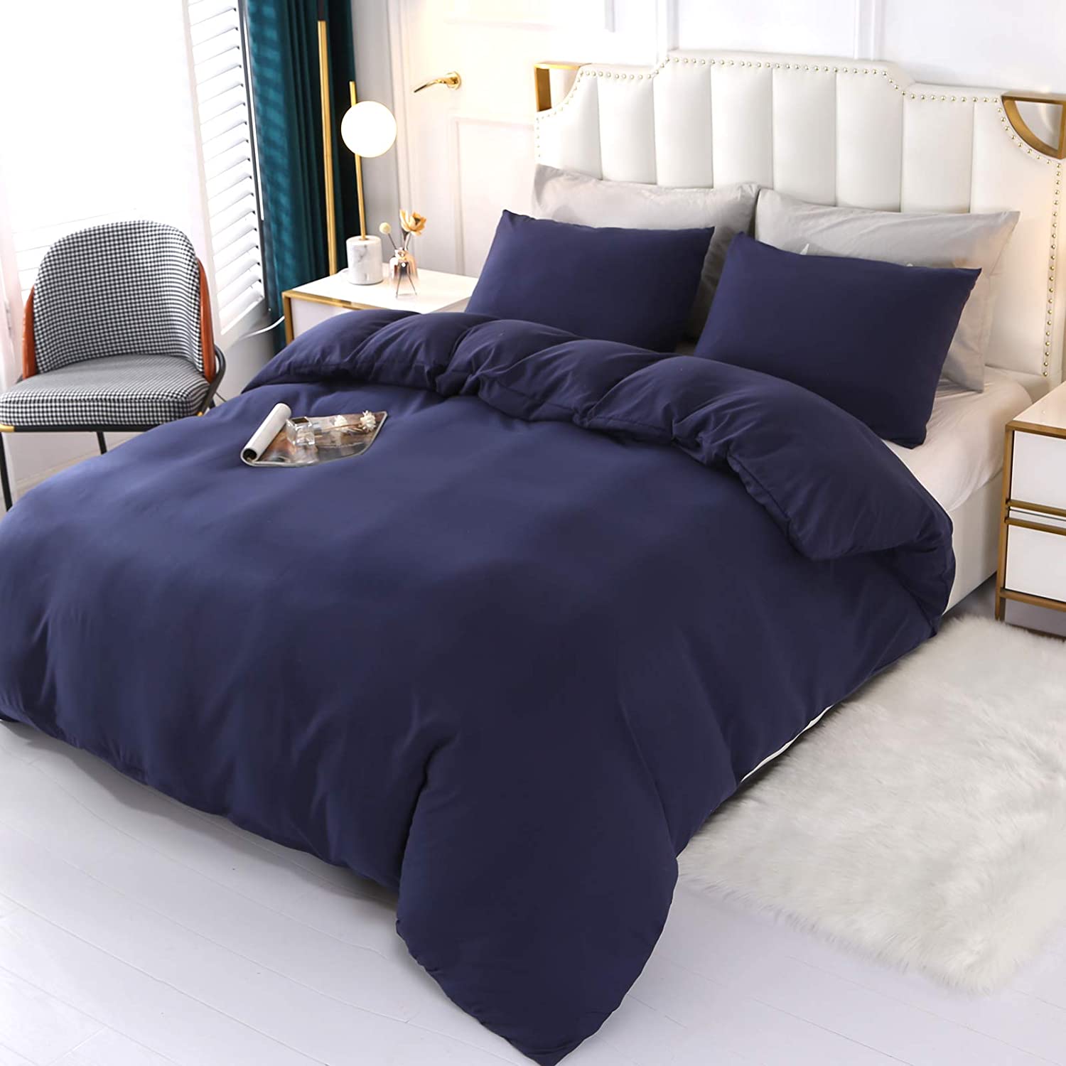 Price:$25.99 Blue Duvet Cover Set, 3 Pieces Full Queen Modern Bedding Sets with 2 Pillowcases , Microfiber Duvet Cover Set : Home & Kitchen