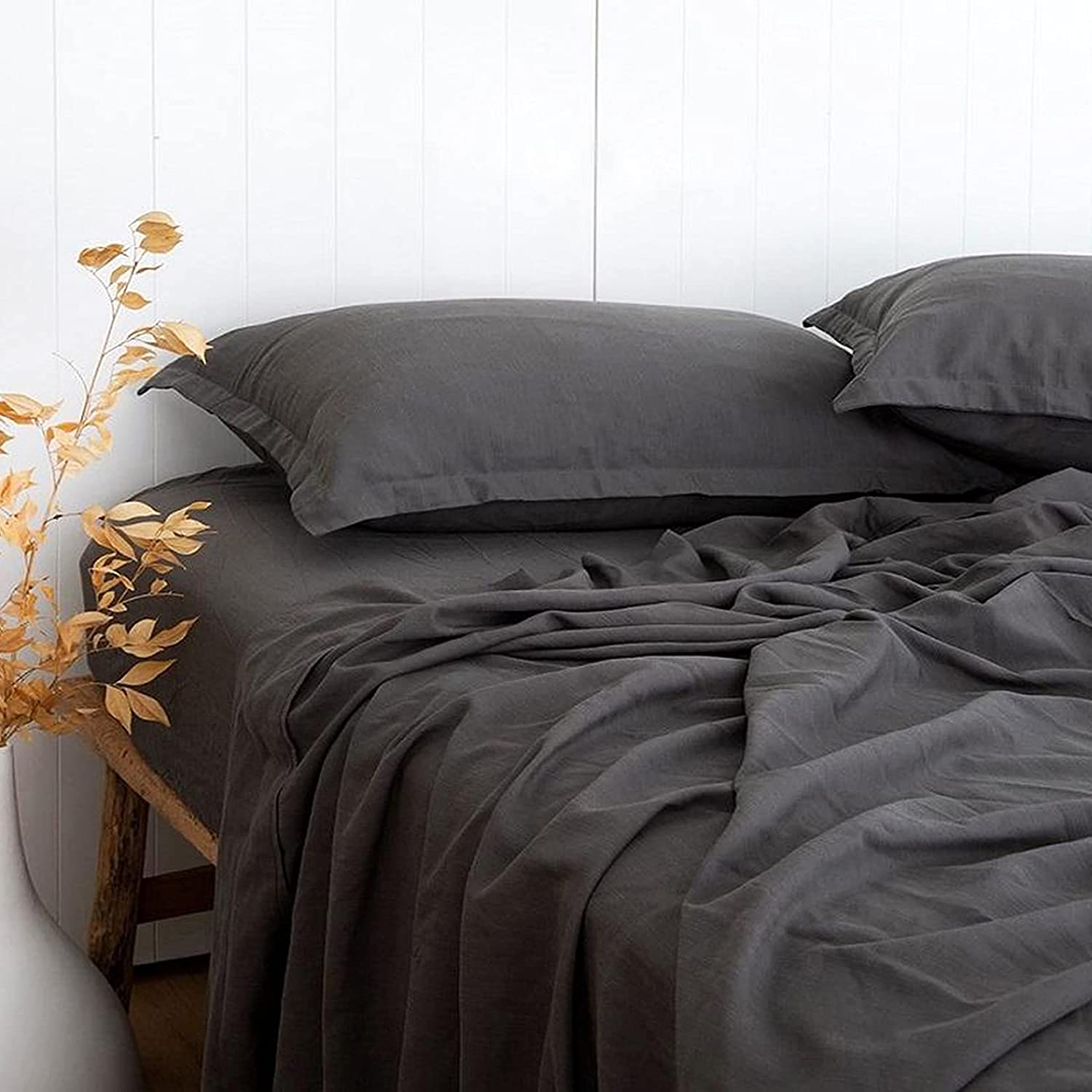 Price:$69.99 Ultra Comfortable Linen Textured 55% Bamboo 45% Cotton Sheets Set, Charcoal Grey King Size, Cool & Moisture Wicking Breathable & Durable, Naturally Organic Fit Mattress 16" Deep Pocket : Home & Kitchen