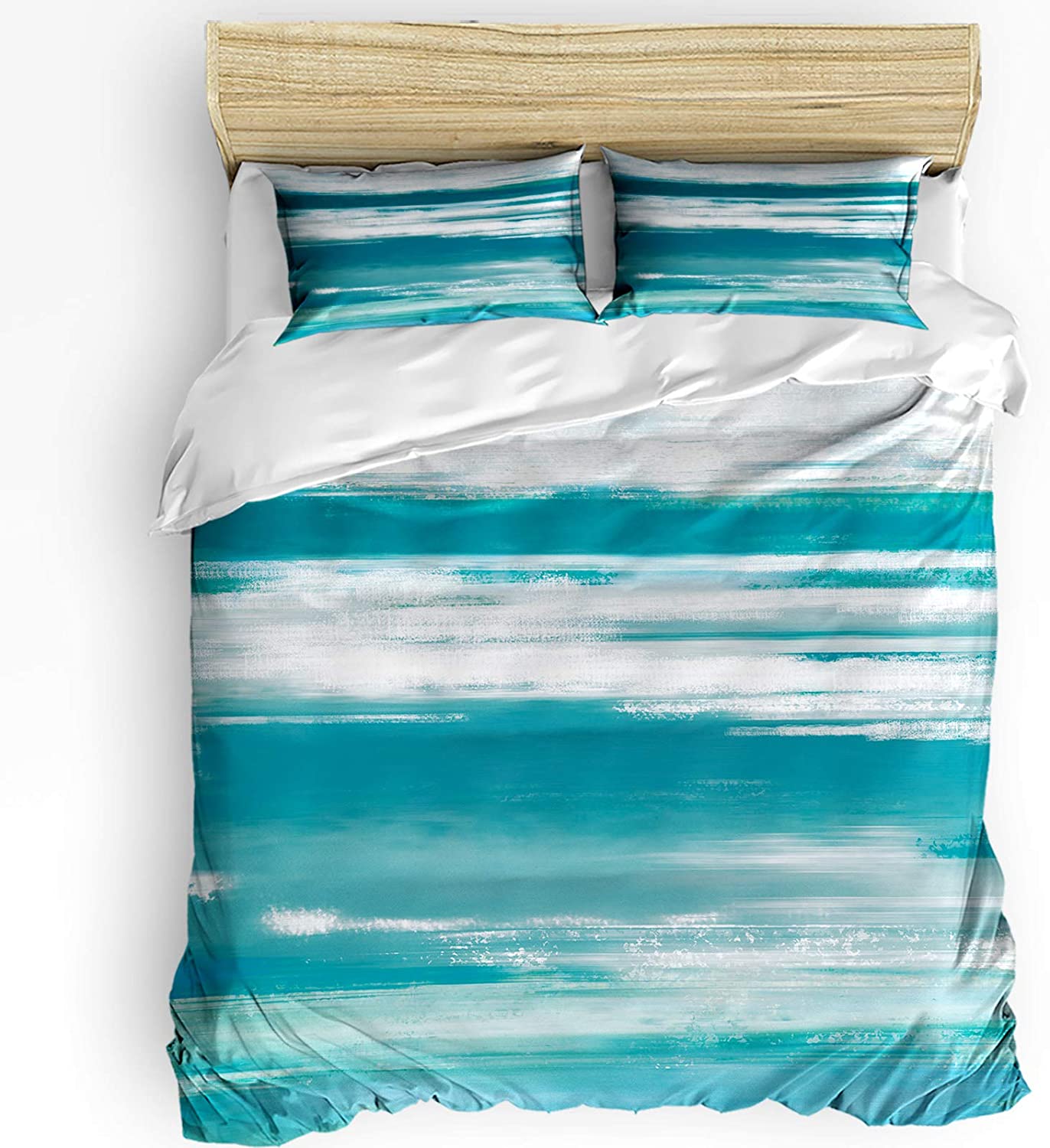 Price:$48.73 Piece Bedding Set Comforter/Quilt Cover Set Full Size, Cyan Turquoise and Grey Abstract Texture Duvet Cover Set with 2 Pillow Shams for Kids/Teens/Adults/Toddler Painting Splash Artwork : Home & Kitchen
