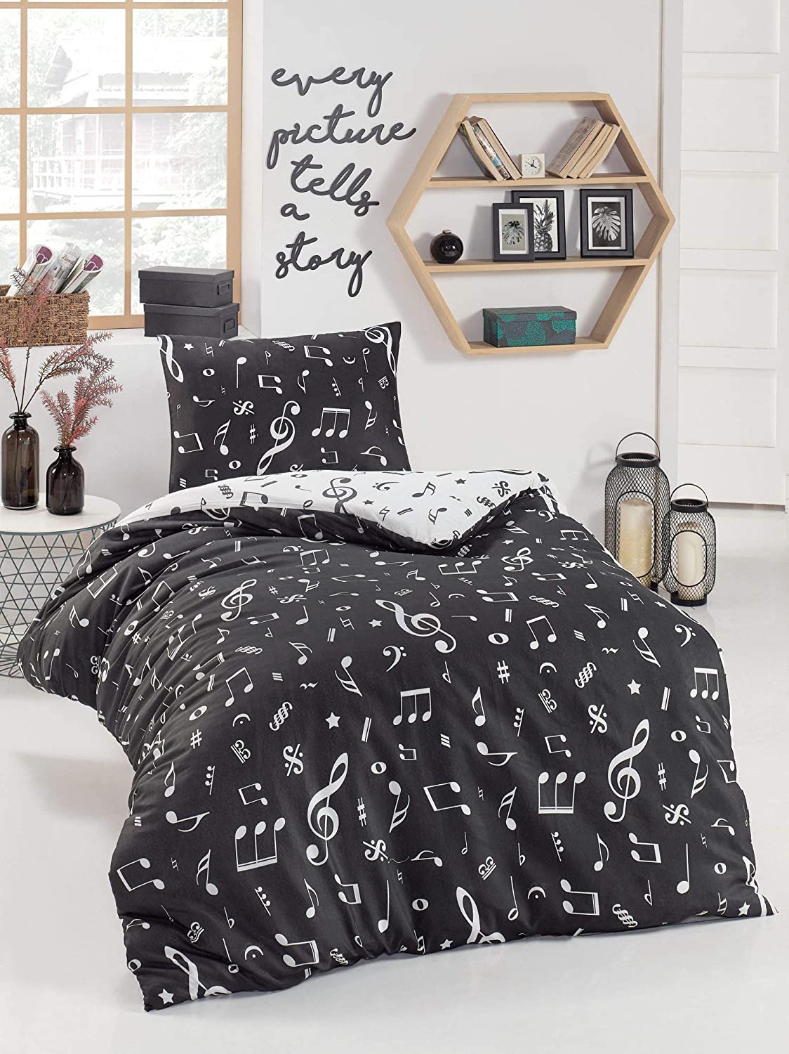 Price:$29.90 Music Bedding Set Melody Themed Single/Twin Size 1 Duvet Cover 1 Pillow Case Girls Boys Bed Set (2 Pcs) : Home & Kitchen