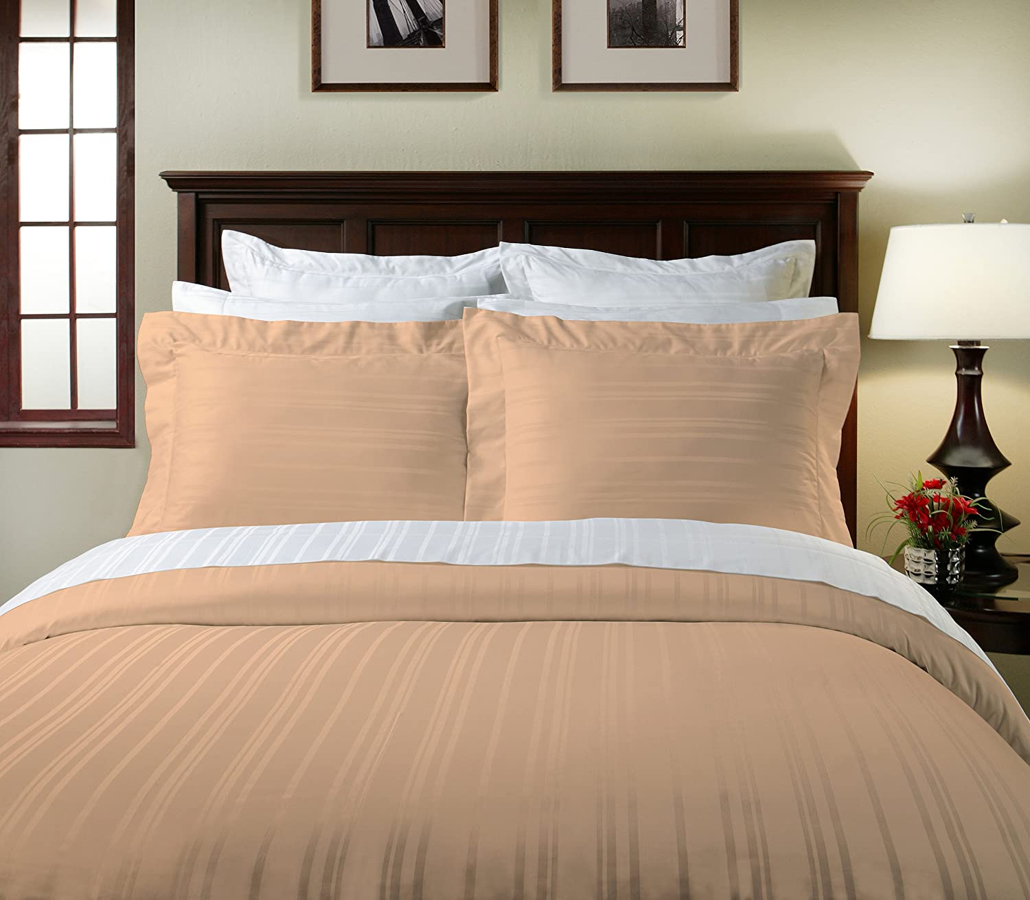 Price:$77.26 510 Thread Count Pima Cotton Duvet Set, Full/Queen, Stripe, Camel : Home & Kitchen