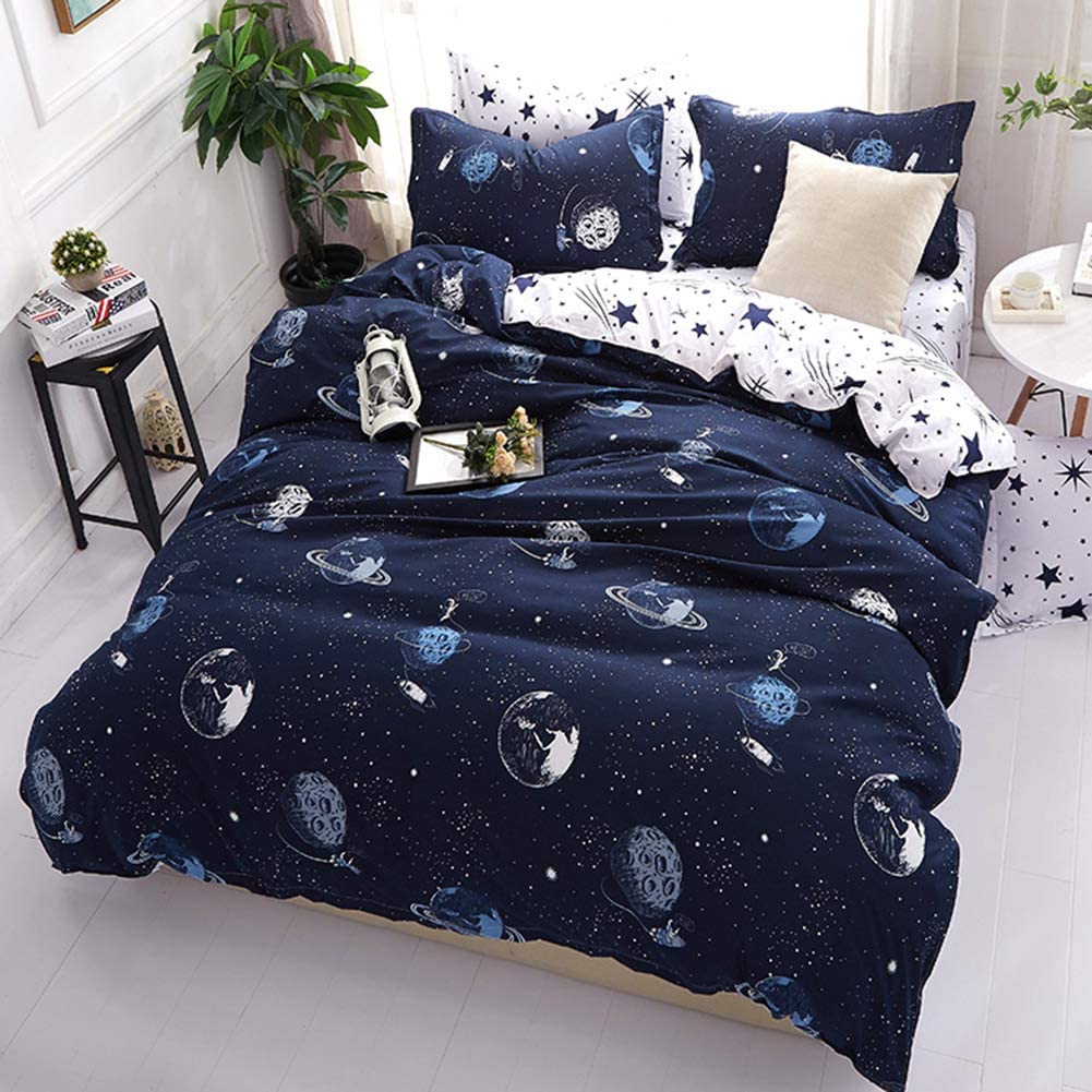 Price:$40.09 Size Blue Planet Duvet Cover Sets with 1 Duvet Cover 2 Pillow Covers 1 Flat Sheet Pattern Printed Star Wars Duvet Cover Set Zipper Closure Bedding Set for Boys Teen (Without Comforter) : Home & Kitchen